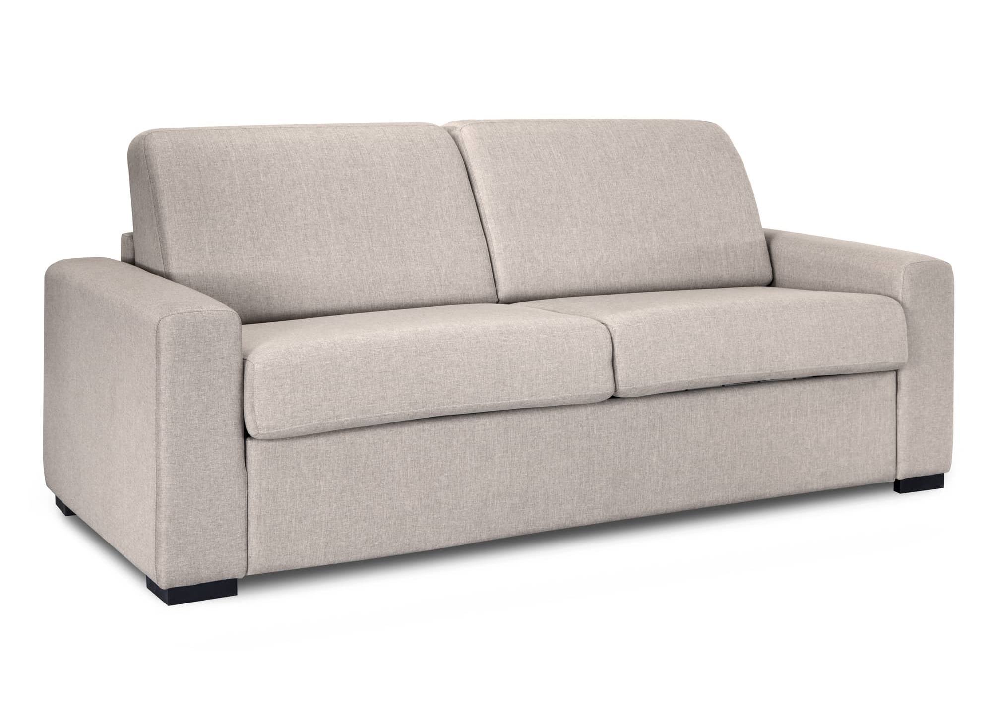 Canapé convertible 3 places LOUNA LUXE en tissu beige ouverture express matelas 18 cm