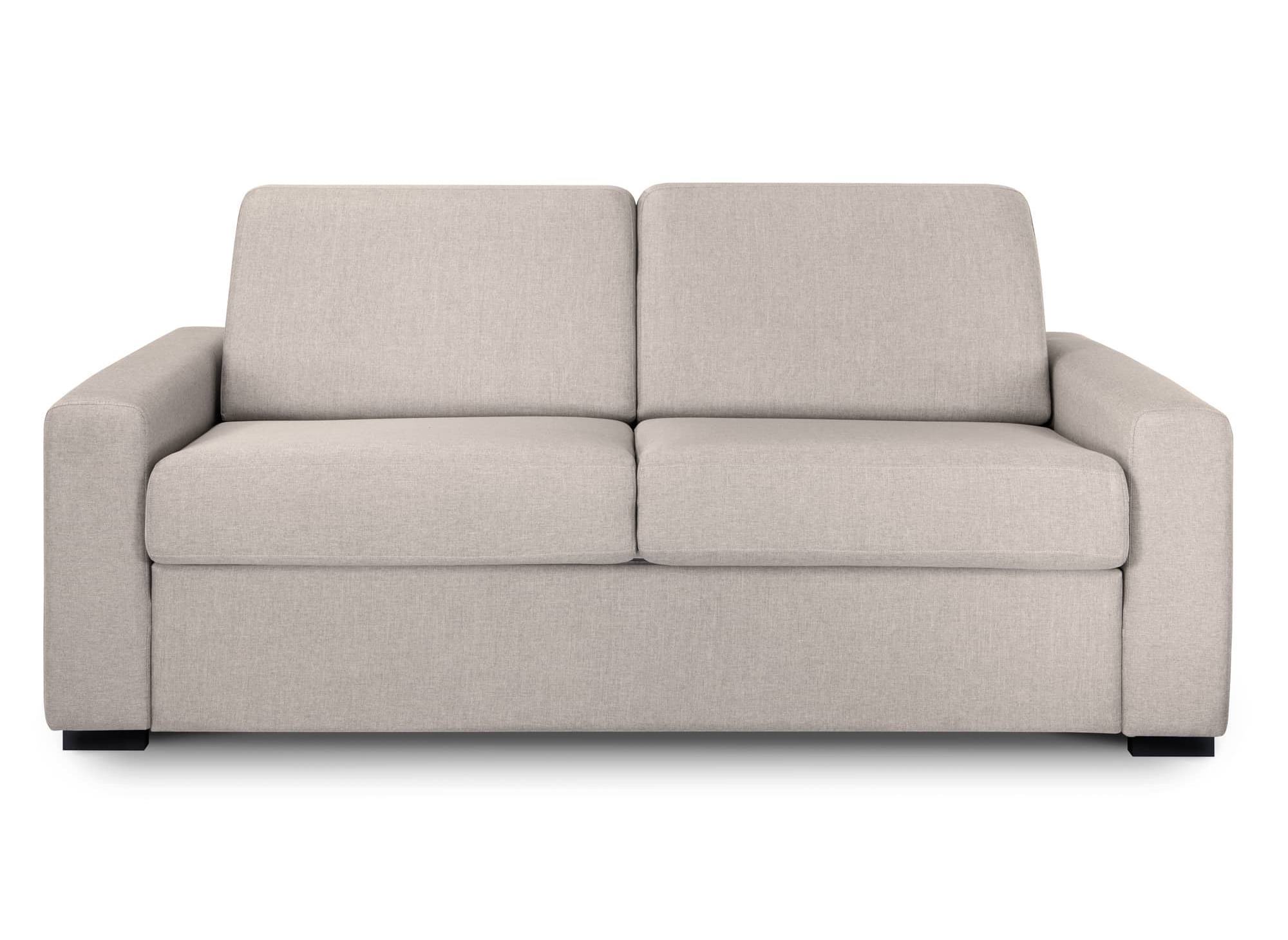 Canapé convertible 3 places LOUNA LUXE en tissu beige ouverture express matelas 18 cm