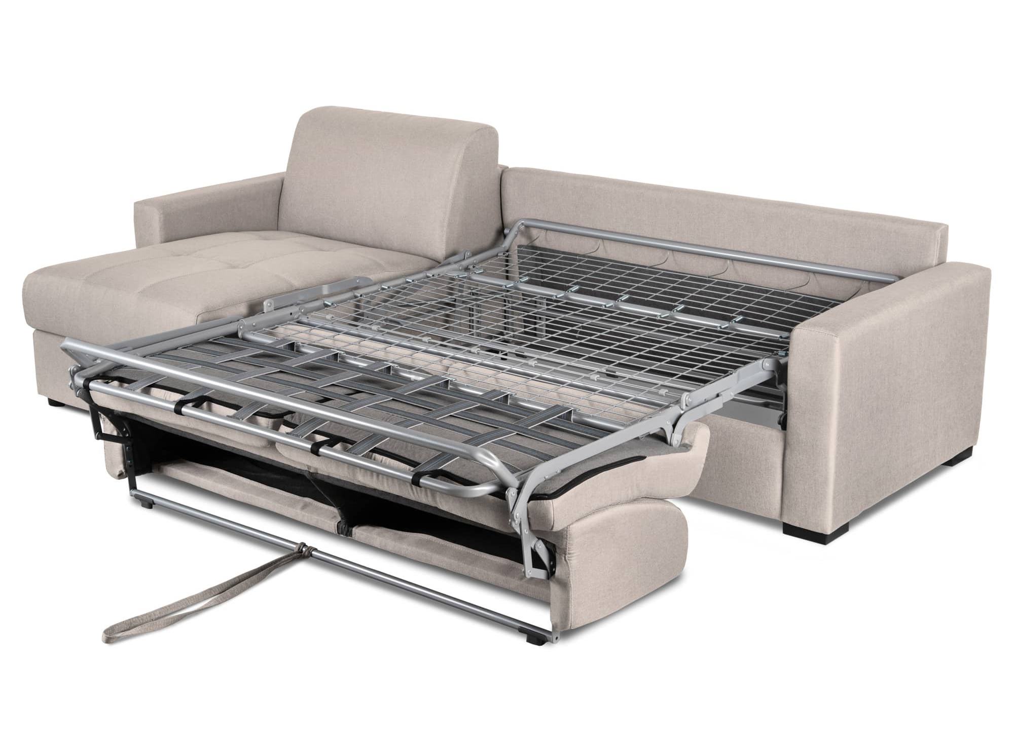 Canapé d'angle réversible convertible LOUNA en tissu beige avec coffre de rangement