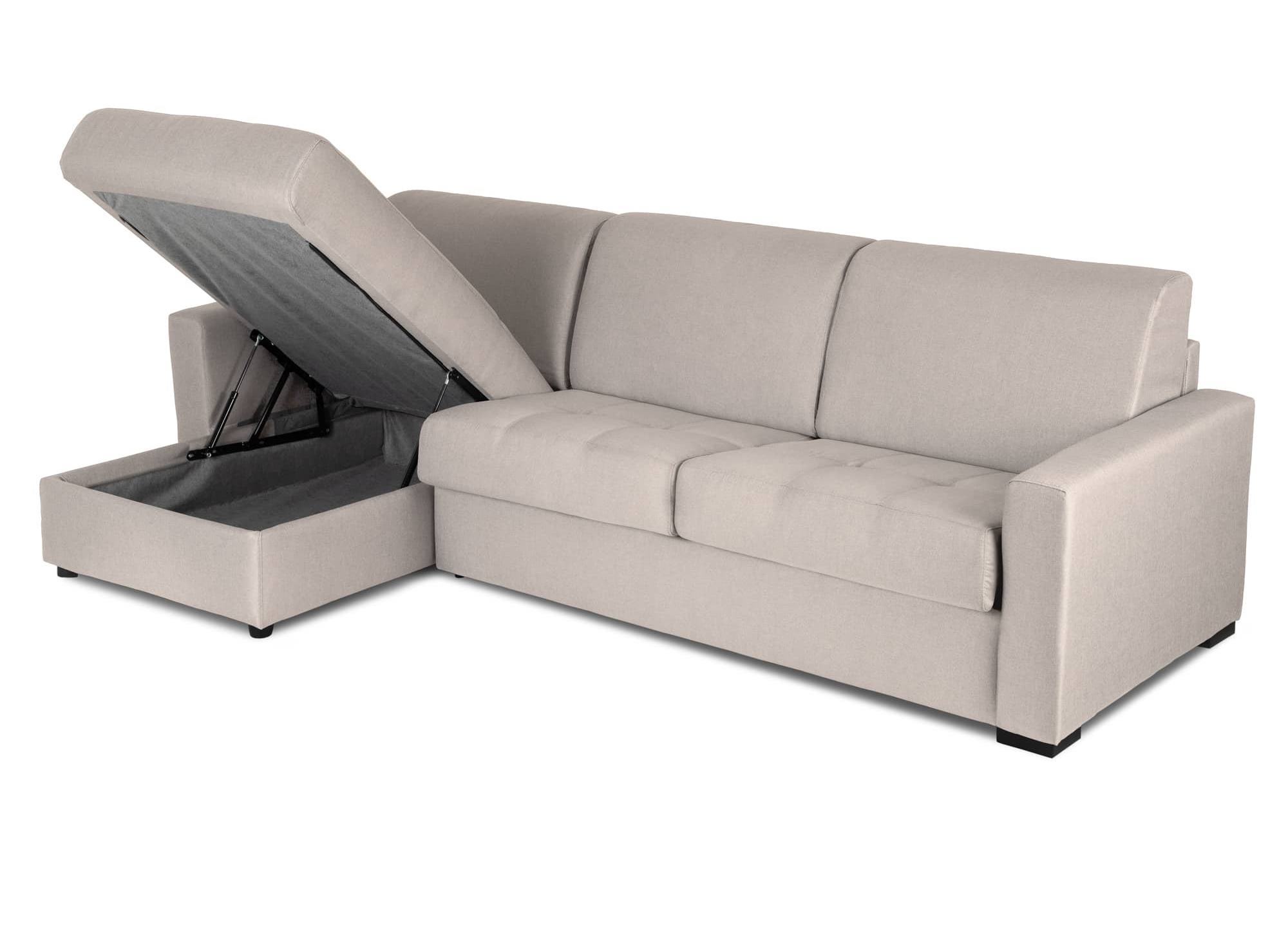 Canapé d'angle réversible convertible LOUNA en tissu beige avec coffre de rangement