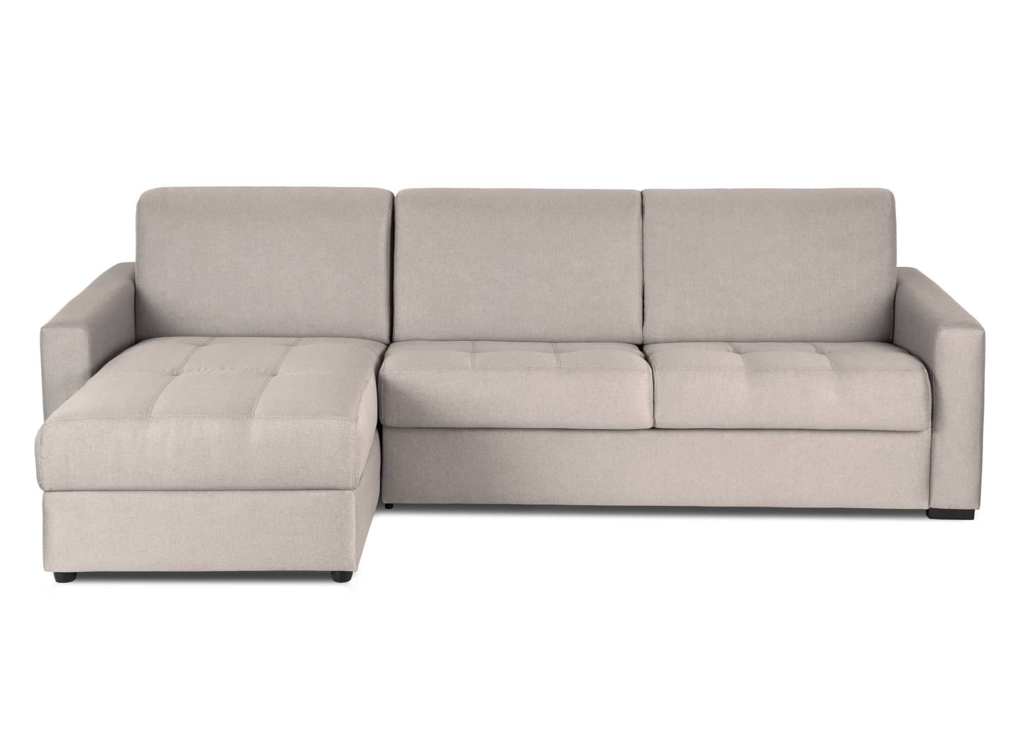 Canapé d'angle réversible convertible LOUNA en tissu beige avec coffre de rangement