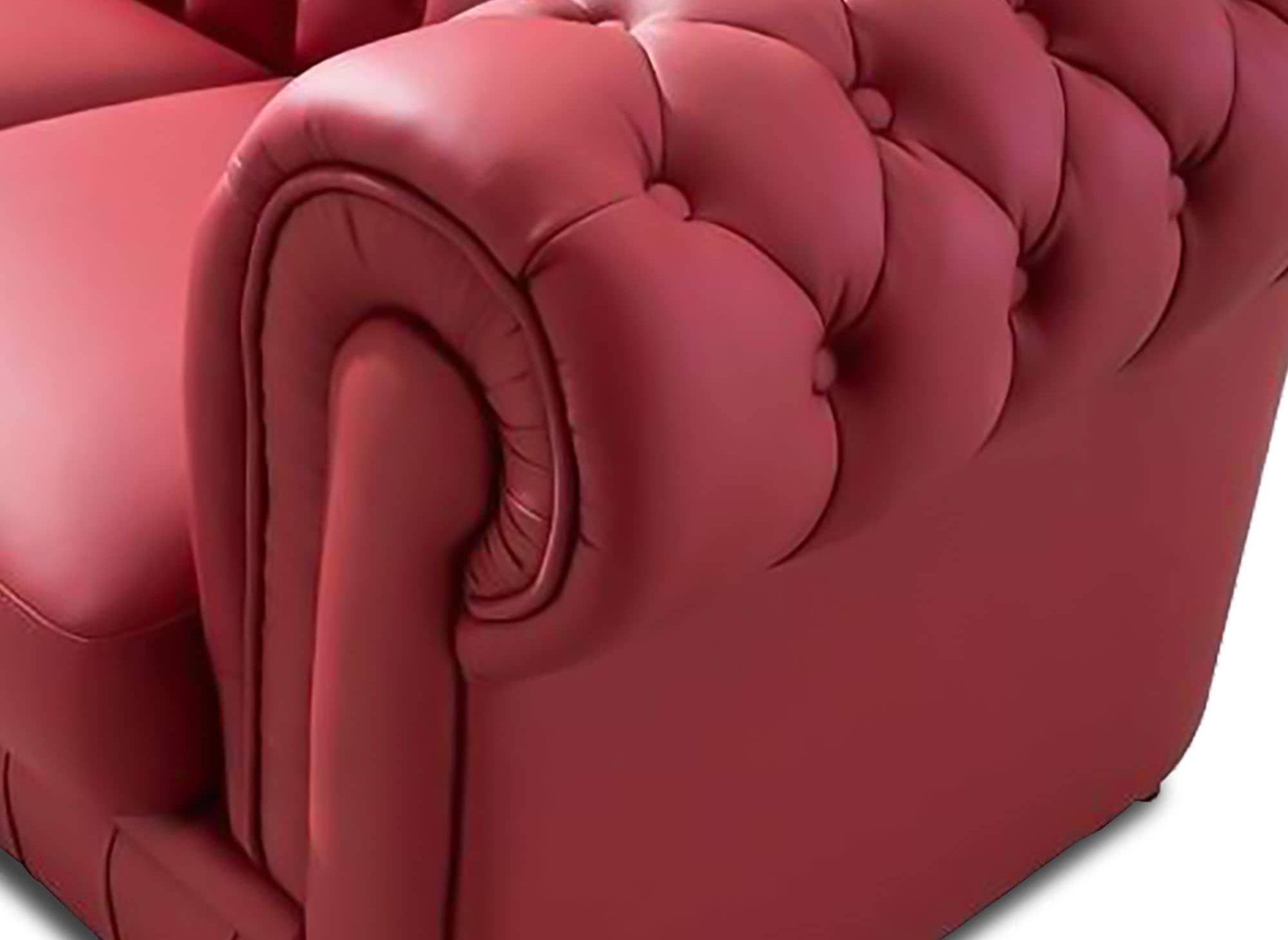 Grand canapé d'angle CHESTERFIELD en cuir rouge capitonné - Angle Réversible