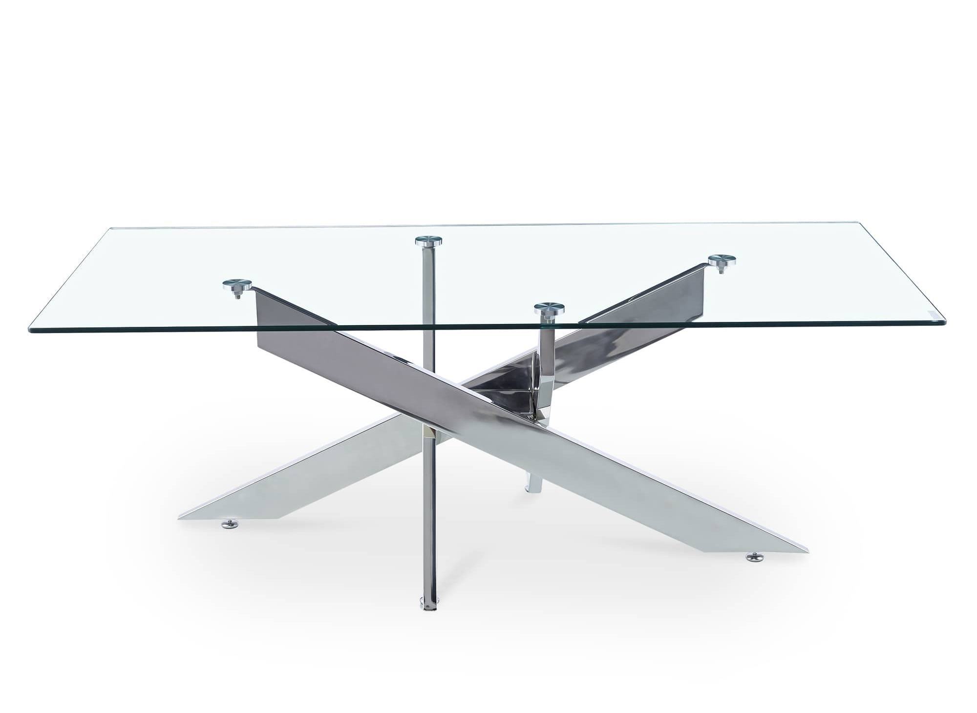 Table basse design rectangulaire en verre pieds argentés CONNOR