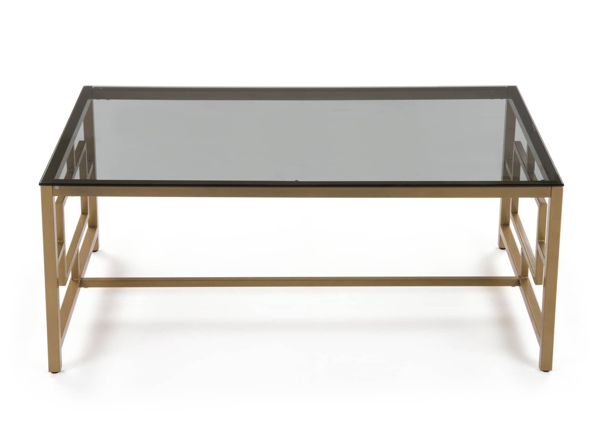 Table basse design en verre noir et métal doré rectangulaire PABLO