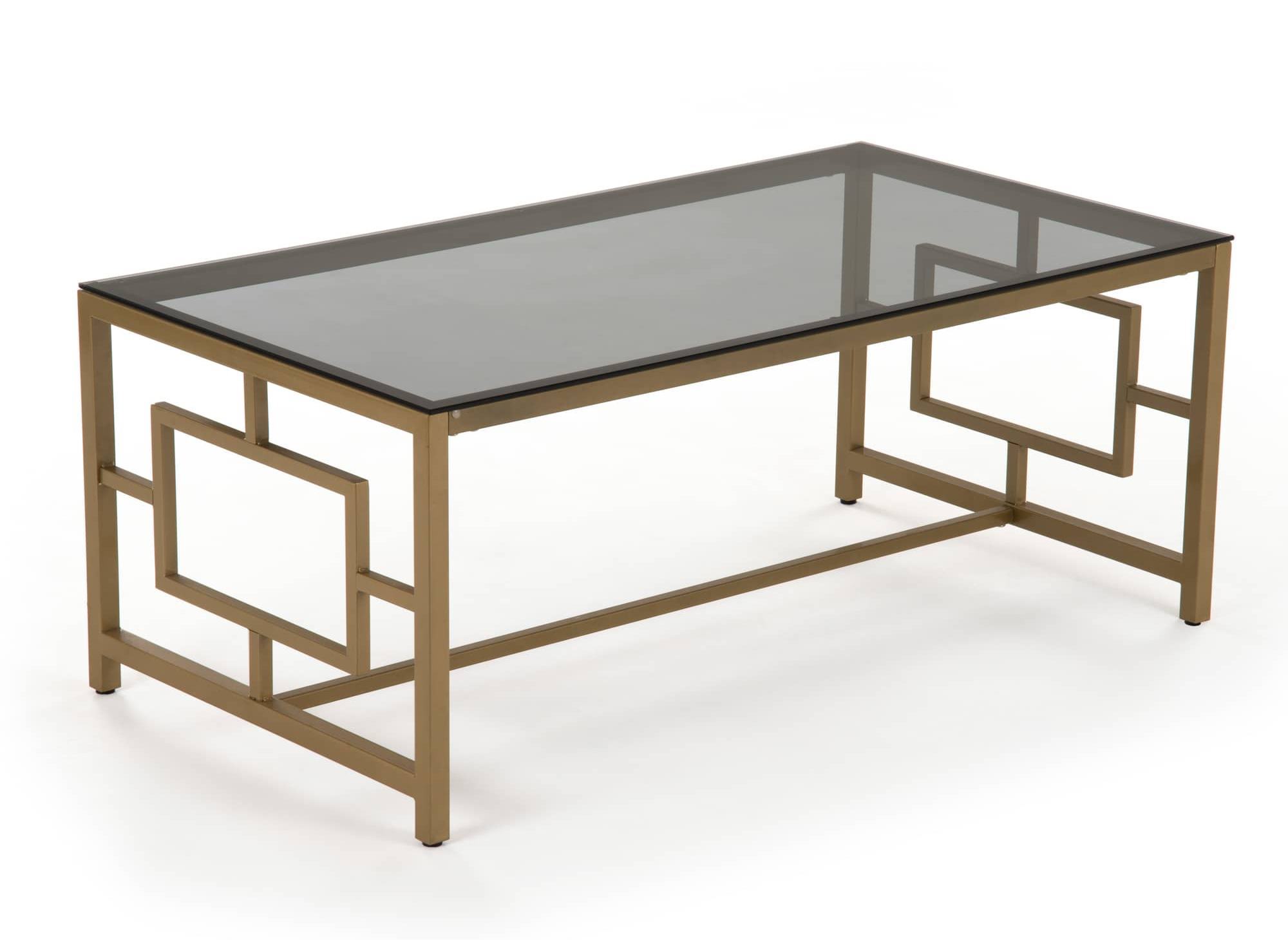 Table basse design en verre noir et métal doré rectangulaire PABLO