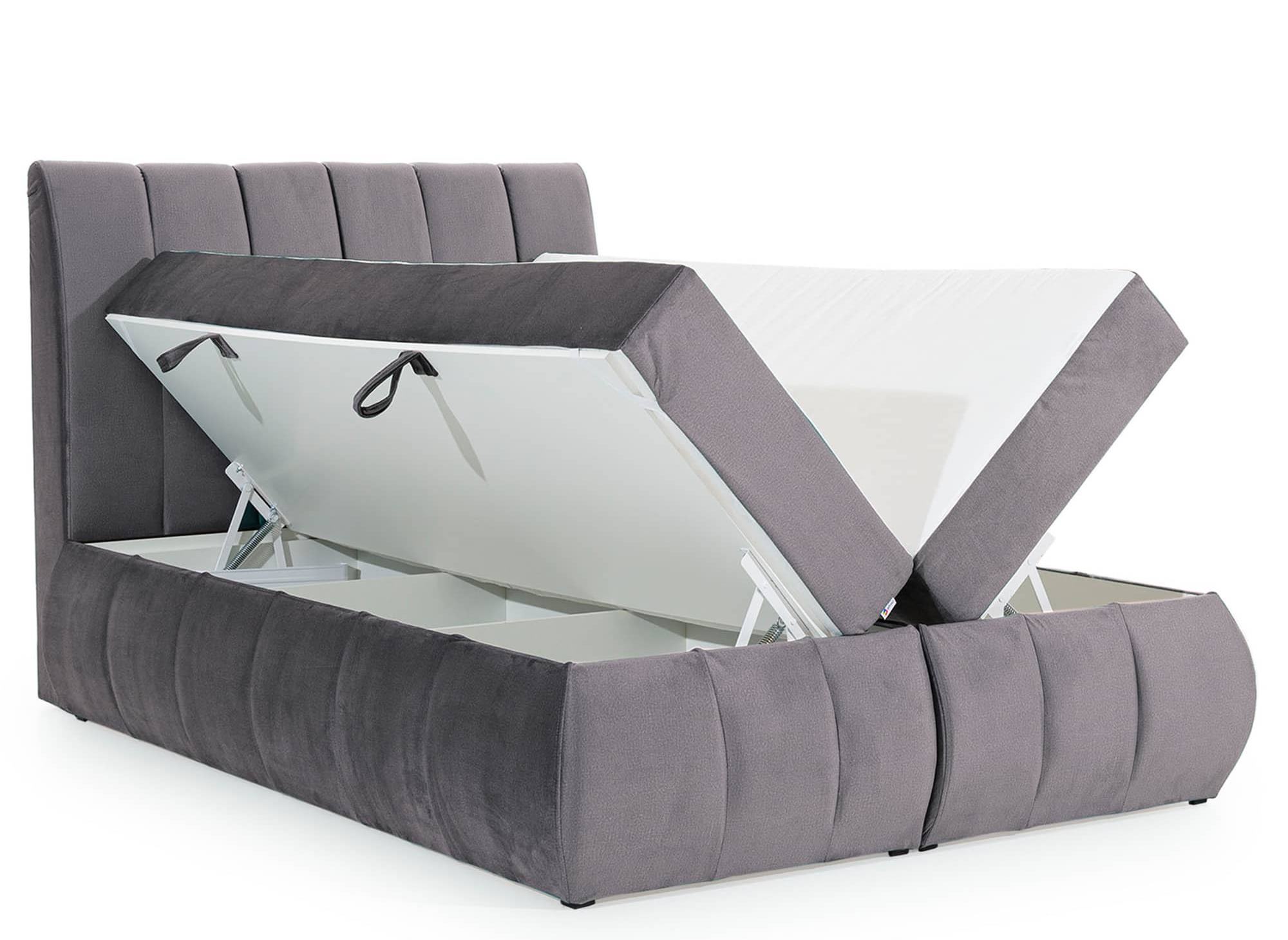 Lit boxspring 160x200 avec coffre de rangement en velours gris - VALERIA