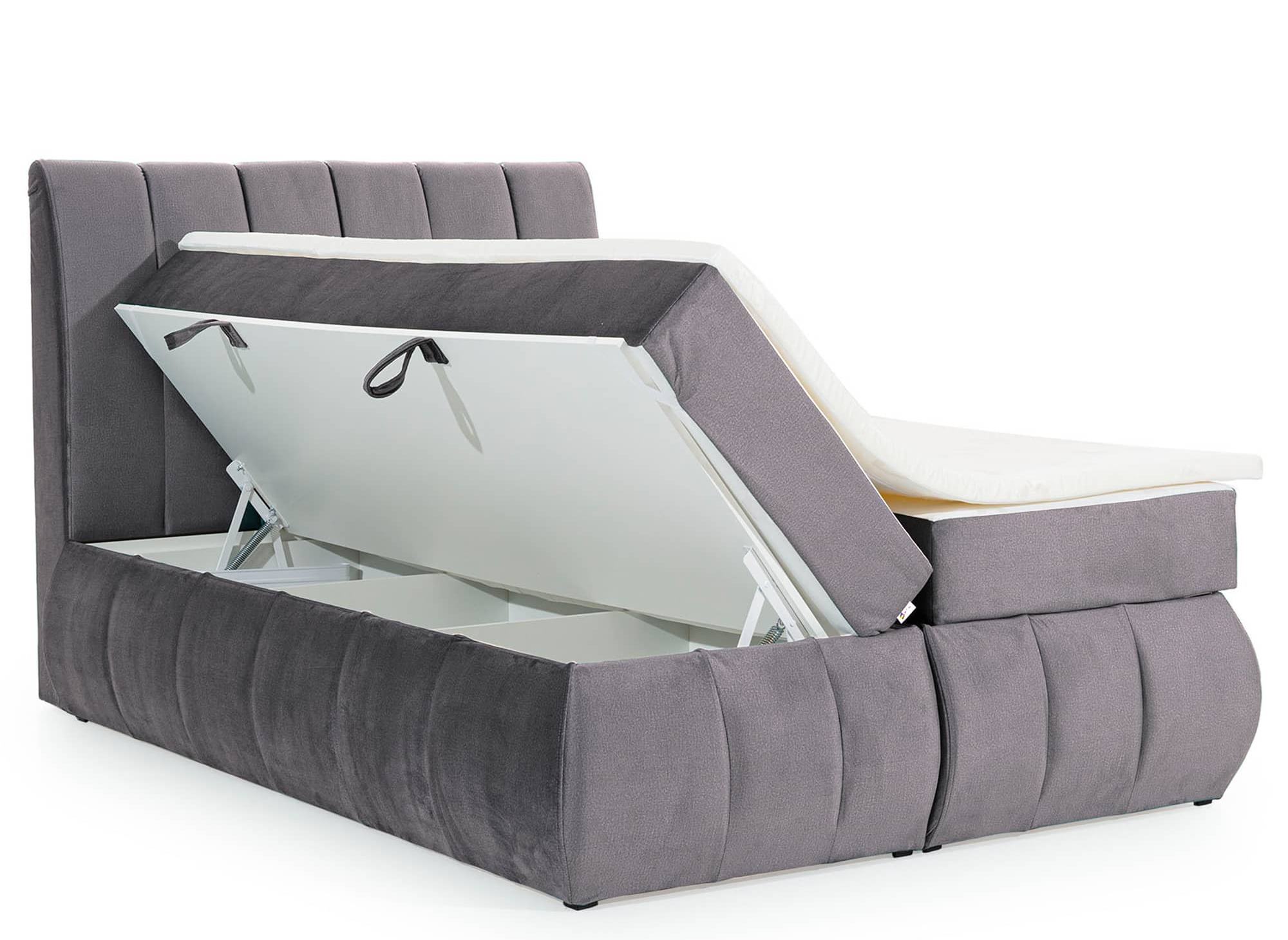 Lit boxspring 160x200 avec coffre de rangement en velours gris - VALERIA