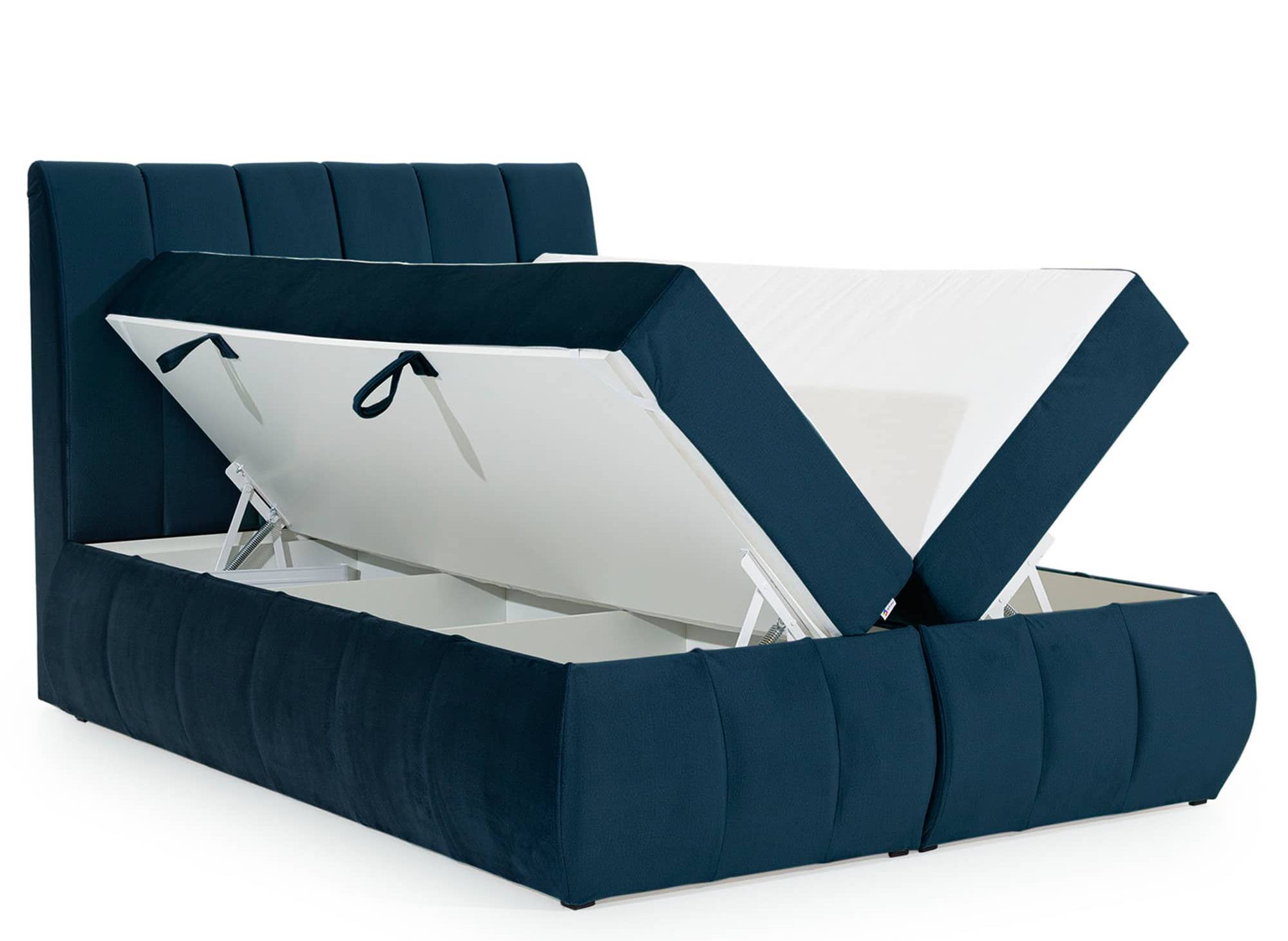 Lit boxspring 160x200 avec coffre de rangement en velours bleu foncé VALERIA