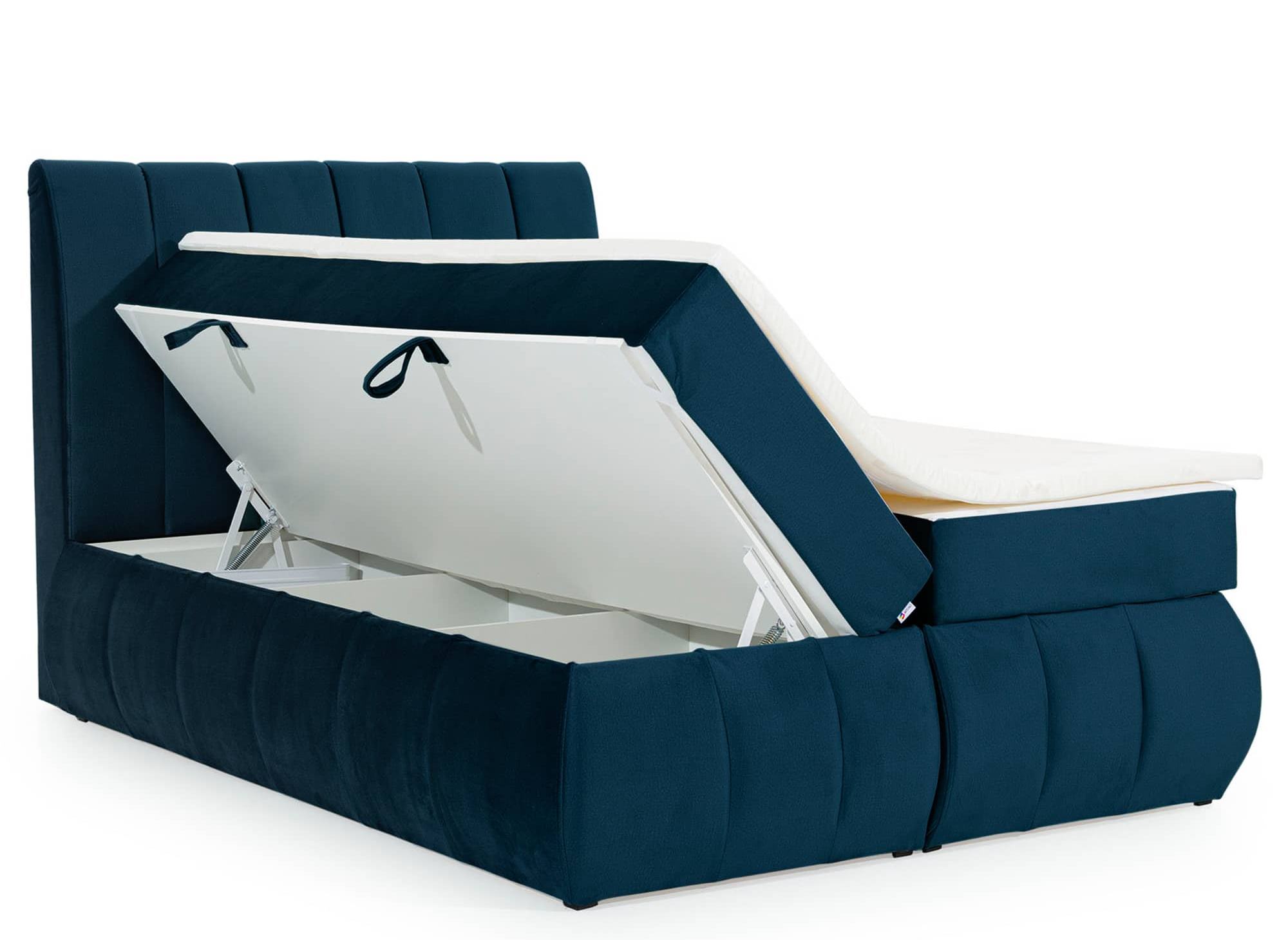 Lit boxspring 160x200 avec coffre de rangement en velours bleu foncé VALERIA