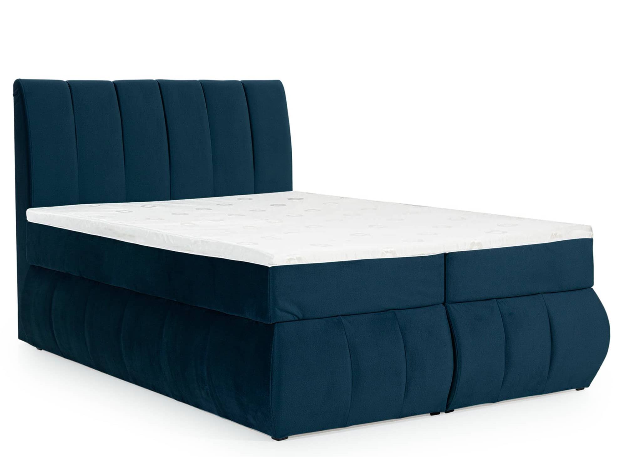 Lit boxspring 160x200 avec coffre de rangement en velours bleu foncé VALERIA