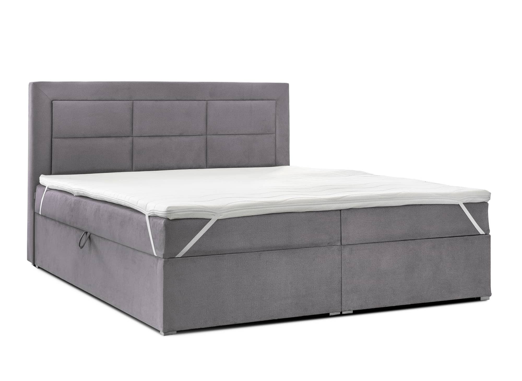 Lit boxspring 140x200 avec coffre de rangement en velours gris DAKOTA