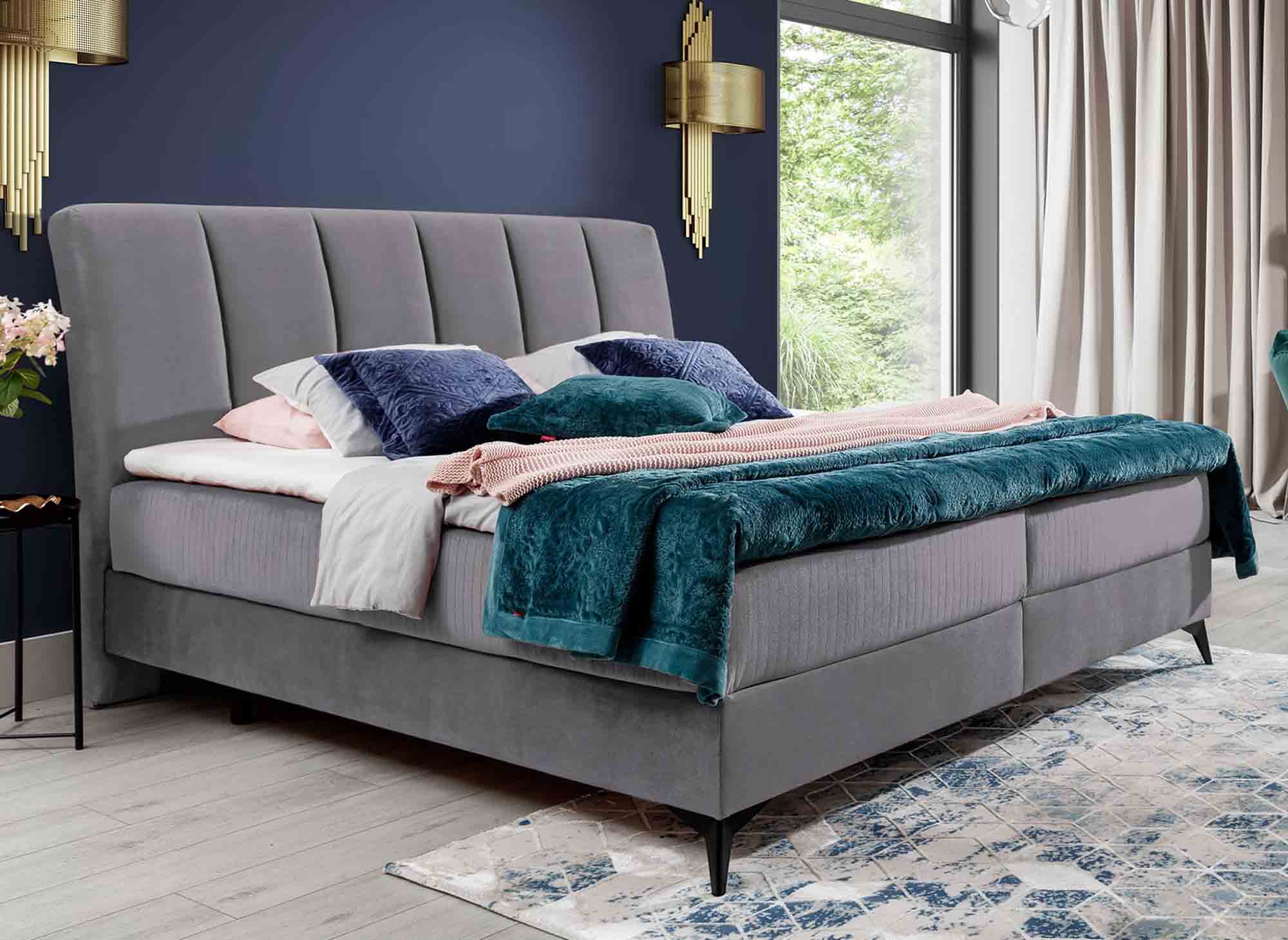 Lit boxspring 160x200 avec coffre de rangement en velours gris ADELE