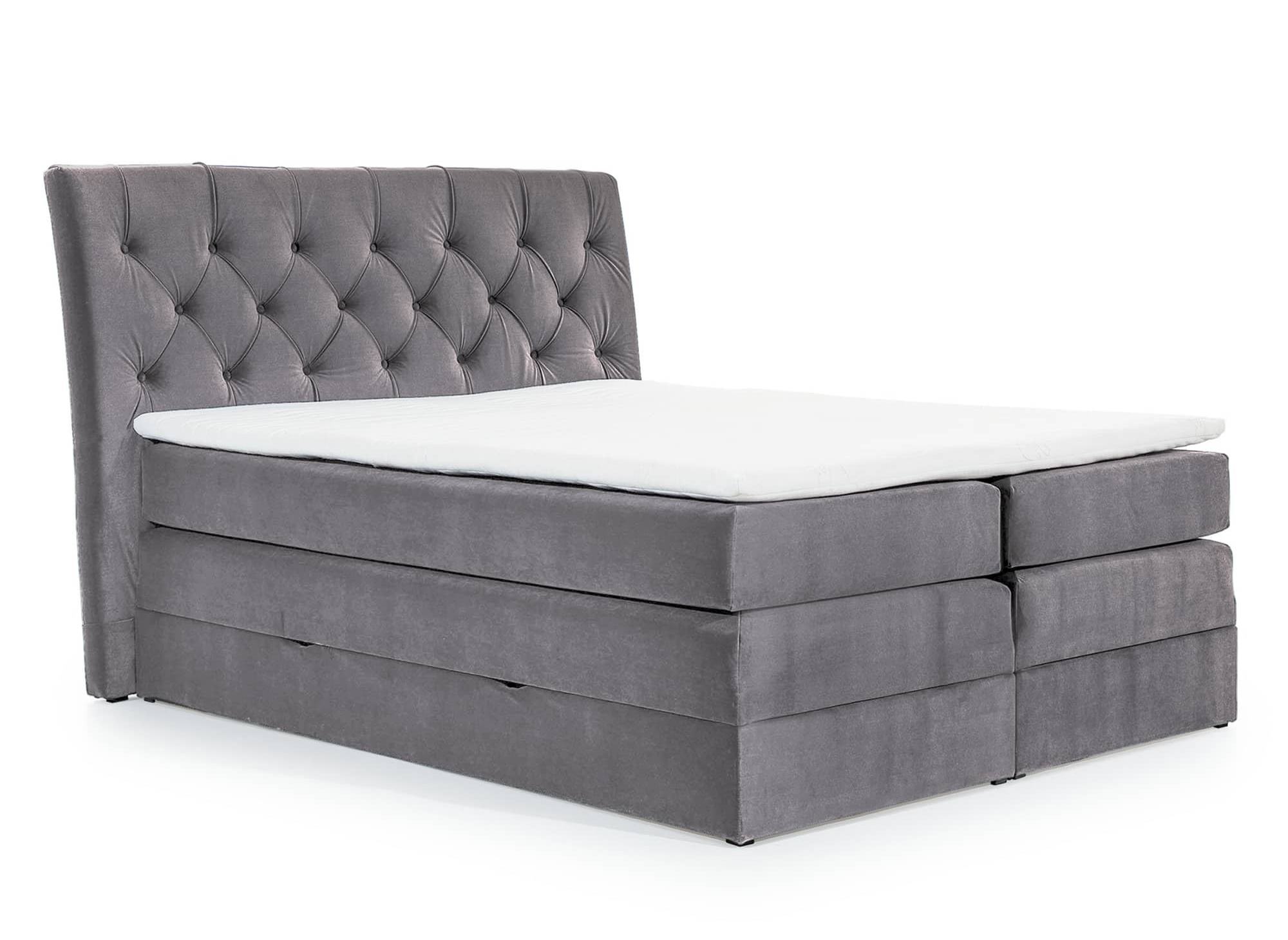 Lit boxspring 160x200 avec coffre de rangement en velours gris MIRANDA