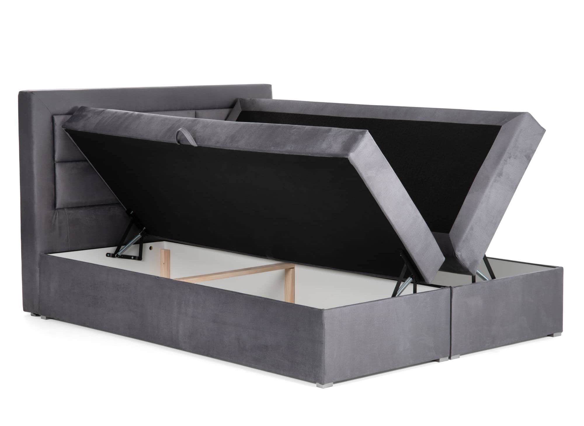 Lit boxspring 180x200 avec coffre de rangement en velours gris - DAKOTA