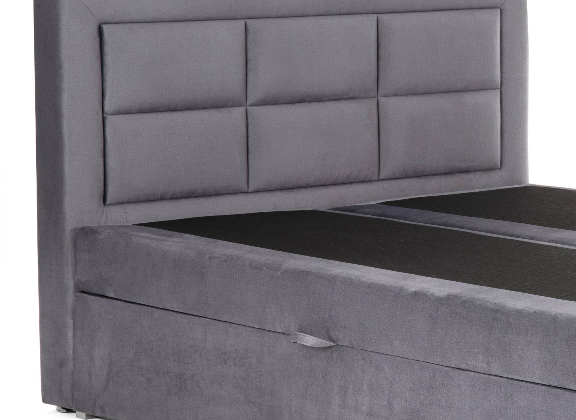 Lit boxspring 140x200 avec coffre de rangement en velours gris DAKOTA