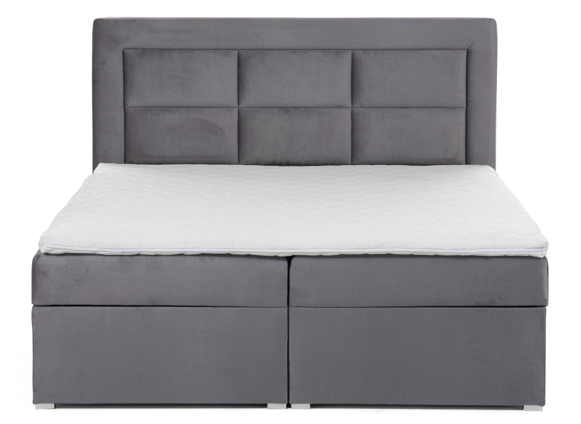 Lit boxspring 140x200 avec coffre de rangement en velours gris DAKOTA