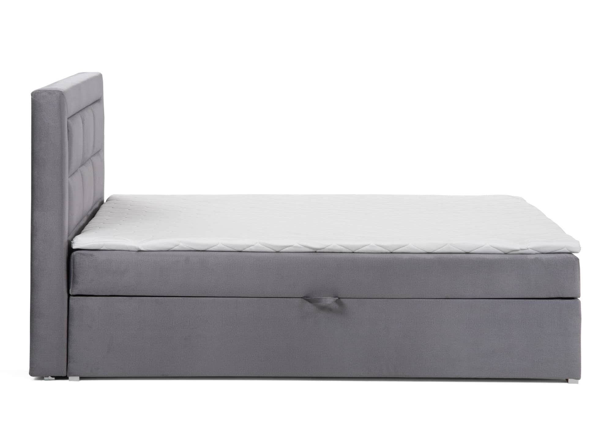Lit boxspring 140x200 avec coffre de rangement en velours gris DAKOTA
