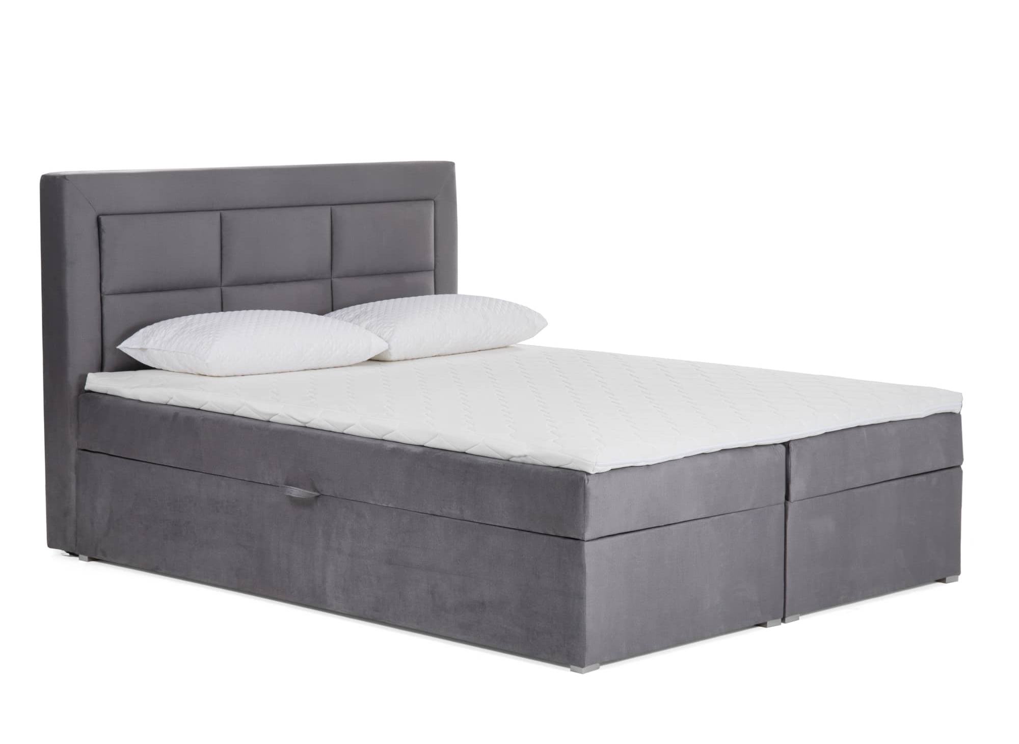 Lit boxspring 140x200 avec coffre de rangement en velours gris DAKOTA