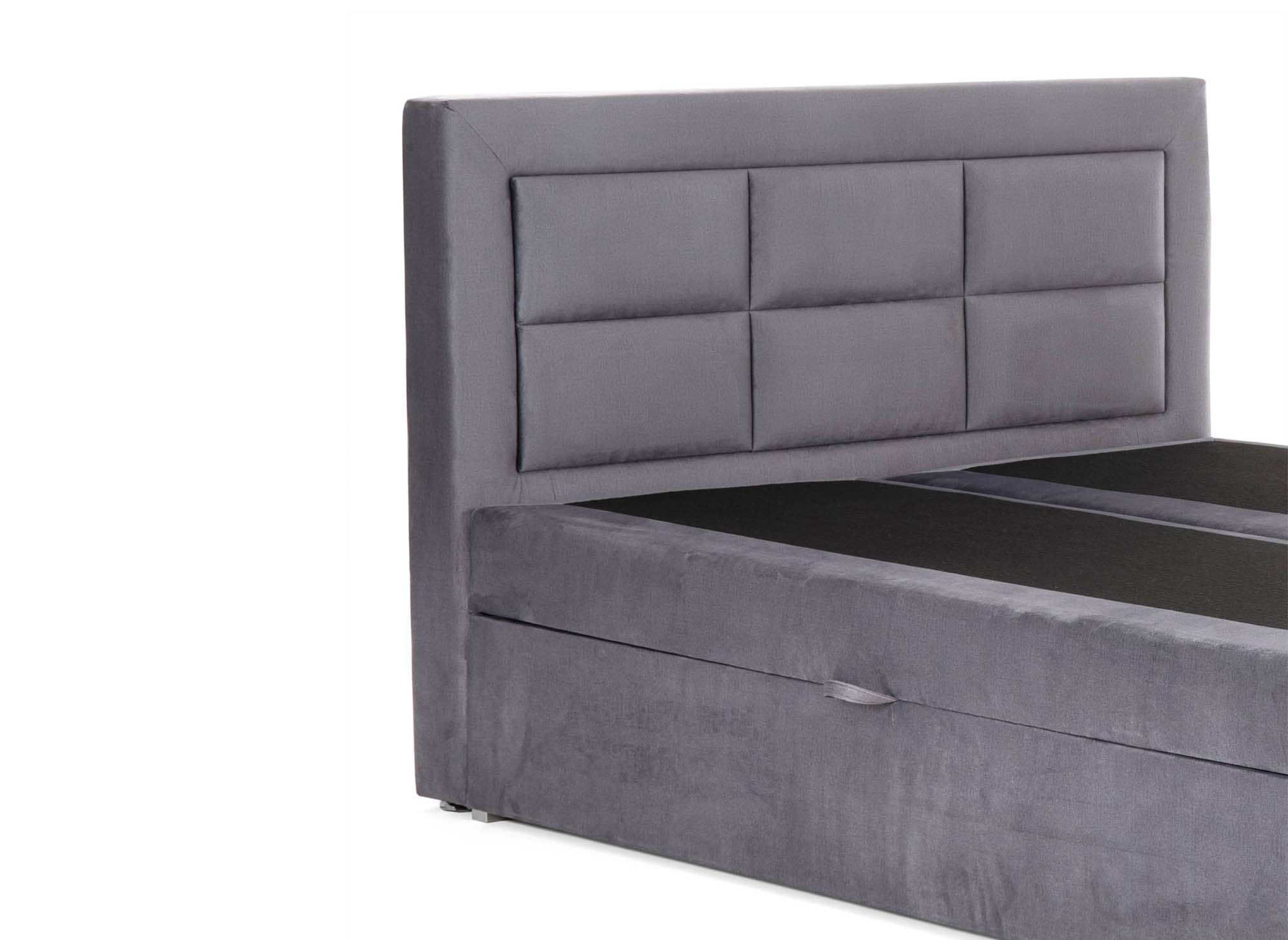 Lit boxspring 160x200 avec coffre de rangement en velours gris DAKOTA