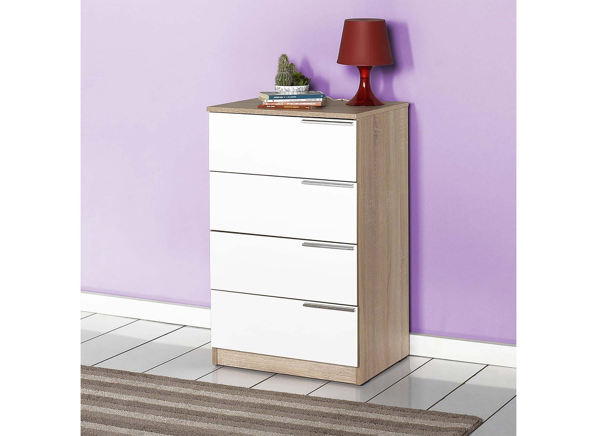 Commode design couleur bois et blanc 4 tiroirs CLEO