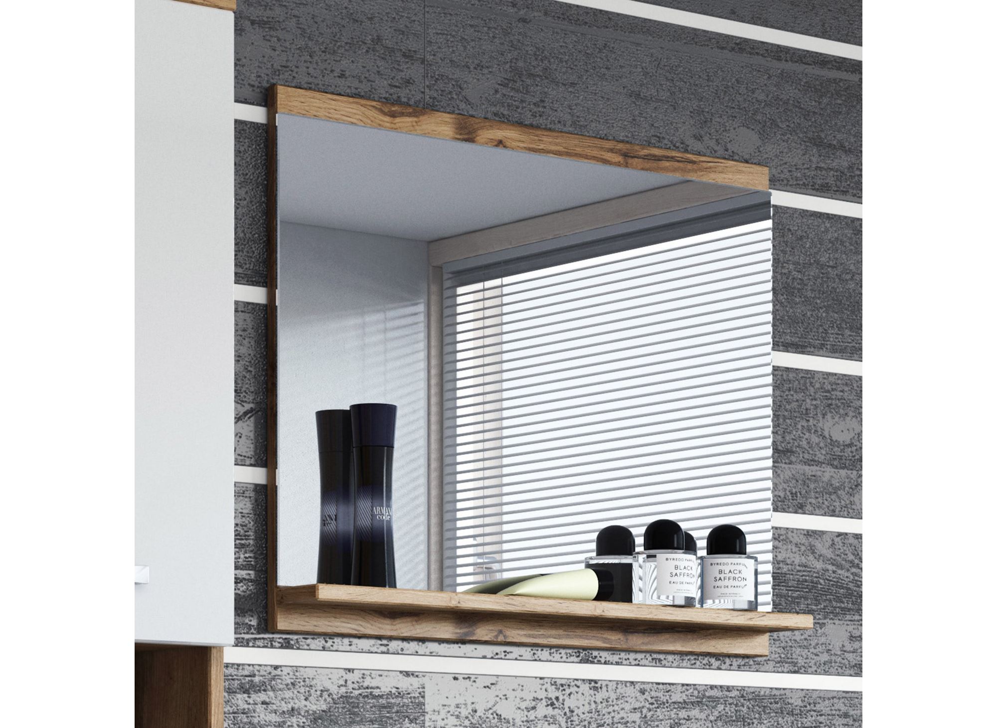 Ensemble meubles salle de bain suspendu - Bois et blanc HARMONY