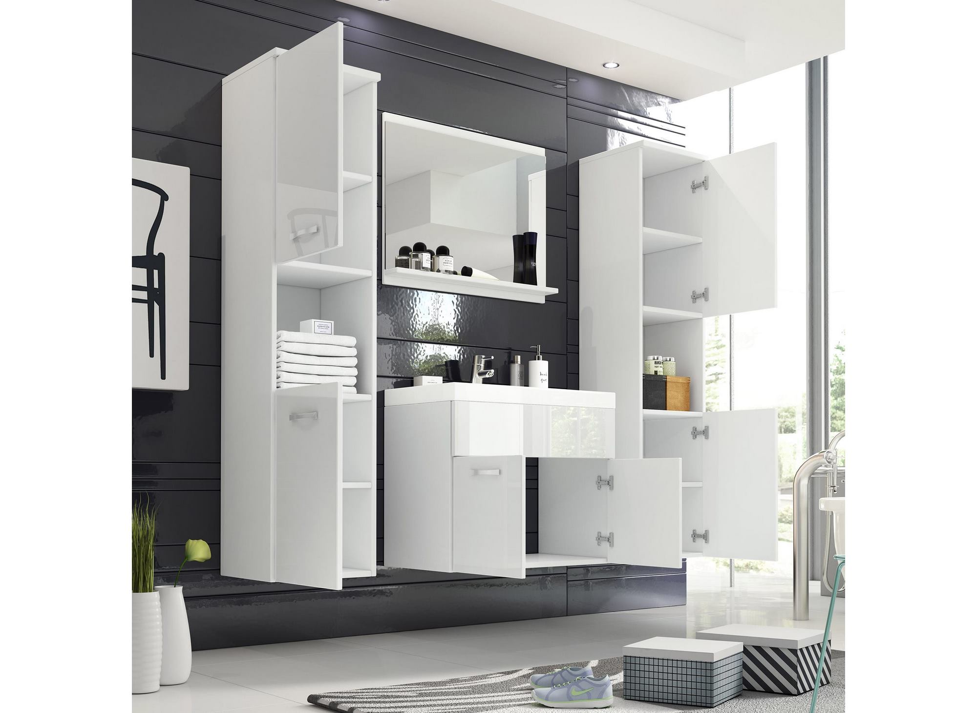 Ensemble meubles salle de bain design suspendu XL - Blanc laqué HARMONY
