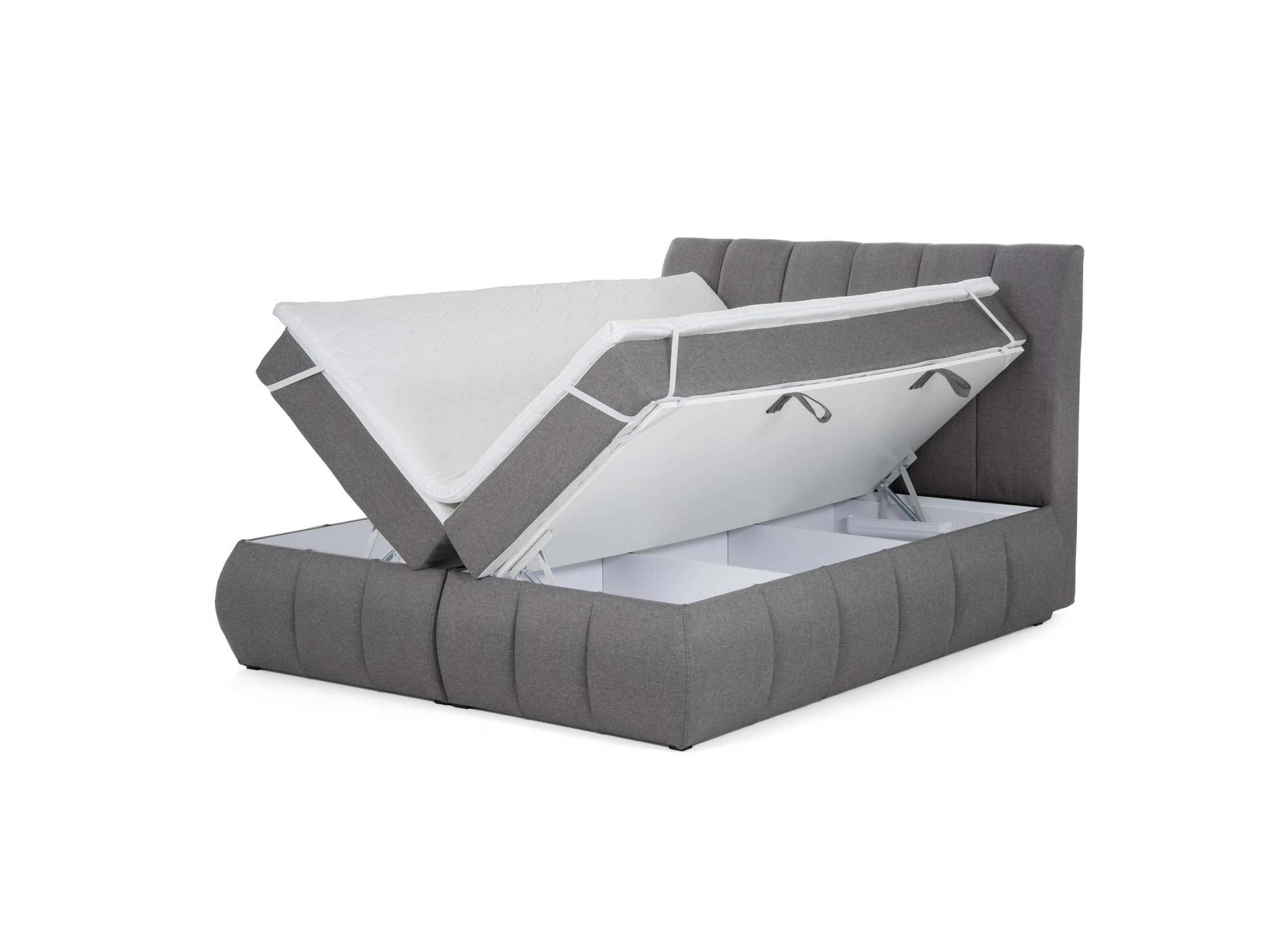 Lit boxspring 160x200 avec coffre de rangement en tissu gris - VALERIA