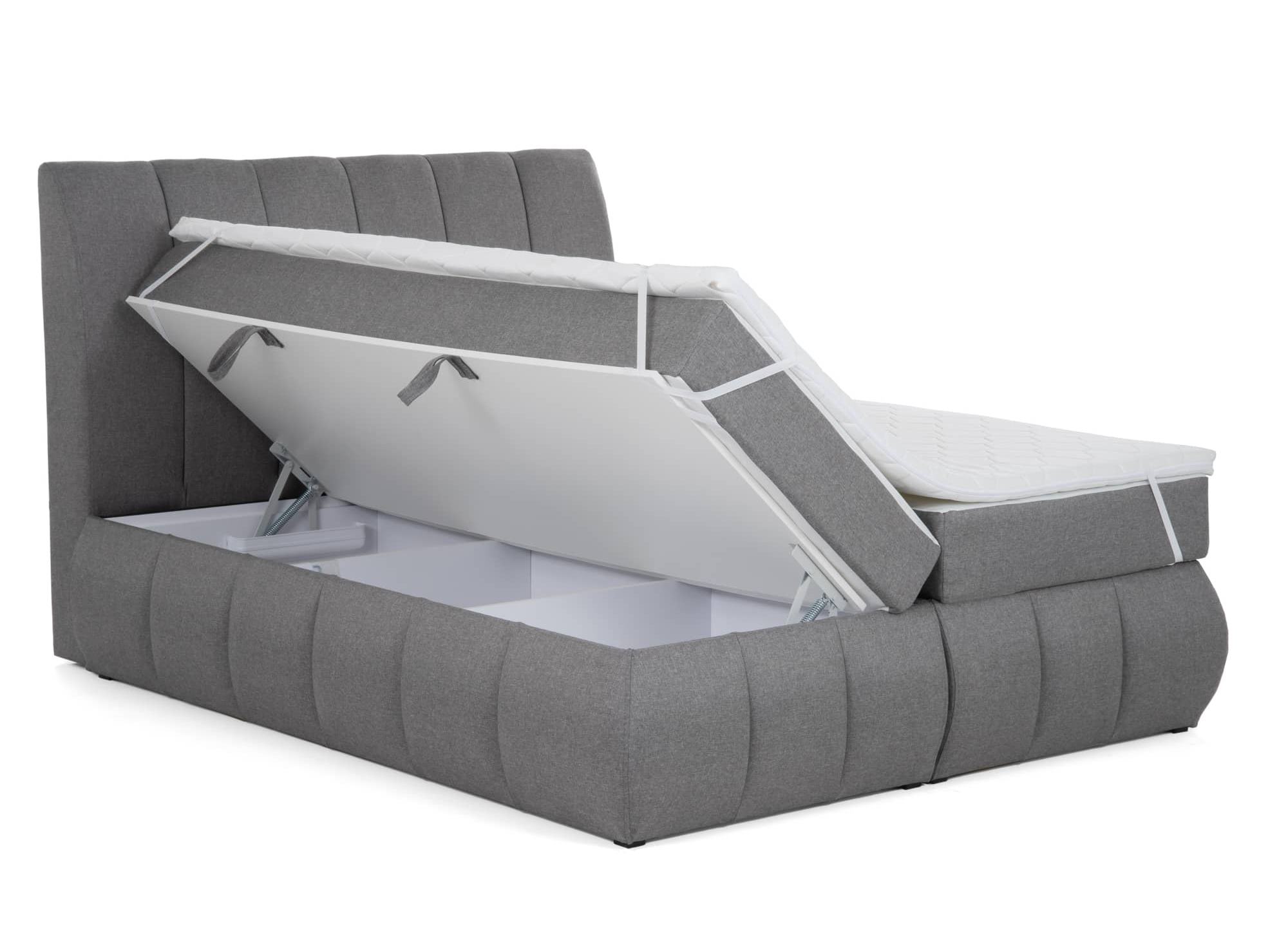 Lit boxspring 160x200 avec coffre de rangement en tissu gris - VALERIA