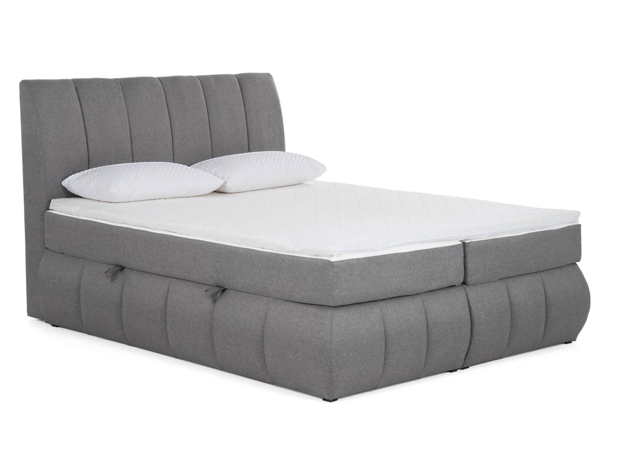 Lit boxspring 160x200 avec coffre de rangement en tissu gris - VALERIA