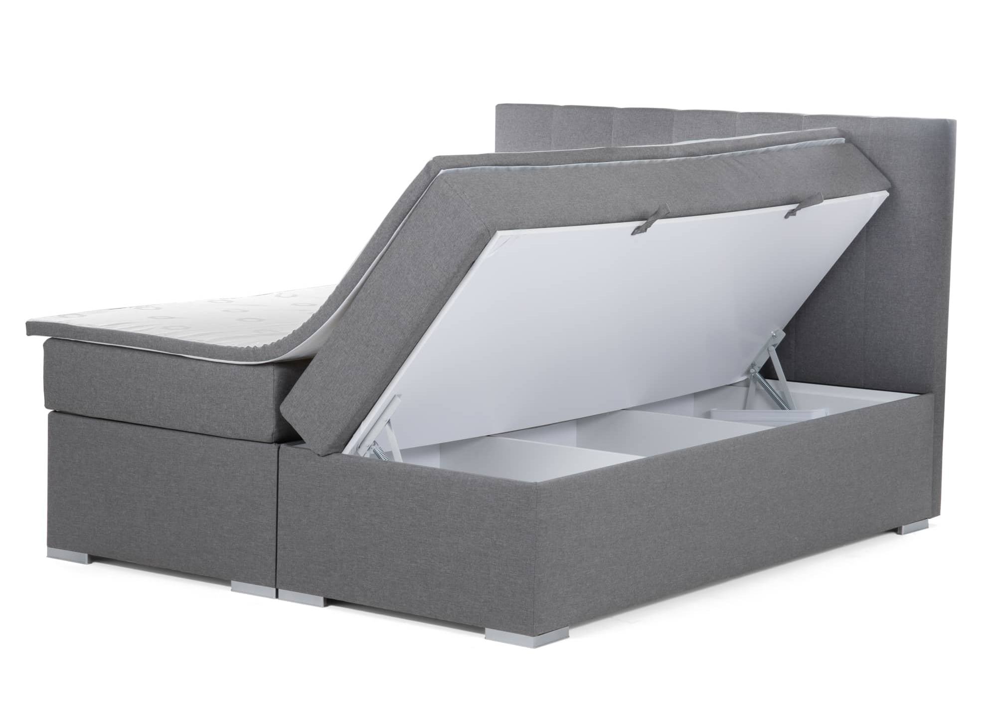 Lit boxspring 180x200 avec coffre de rangement en tissu gris - AKADIA
