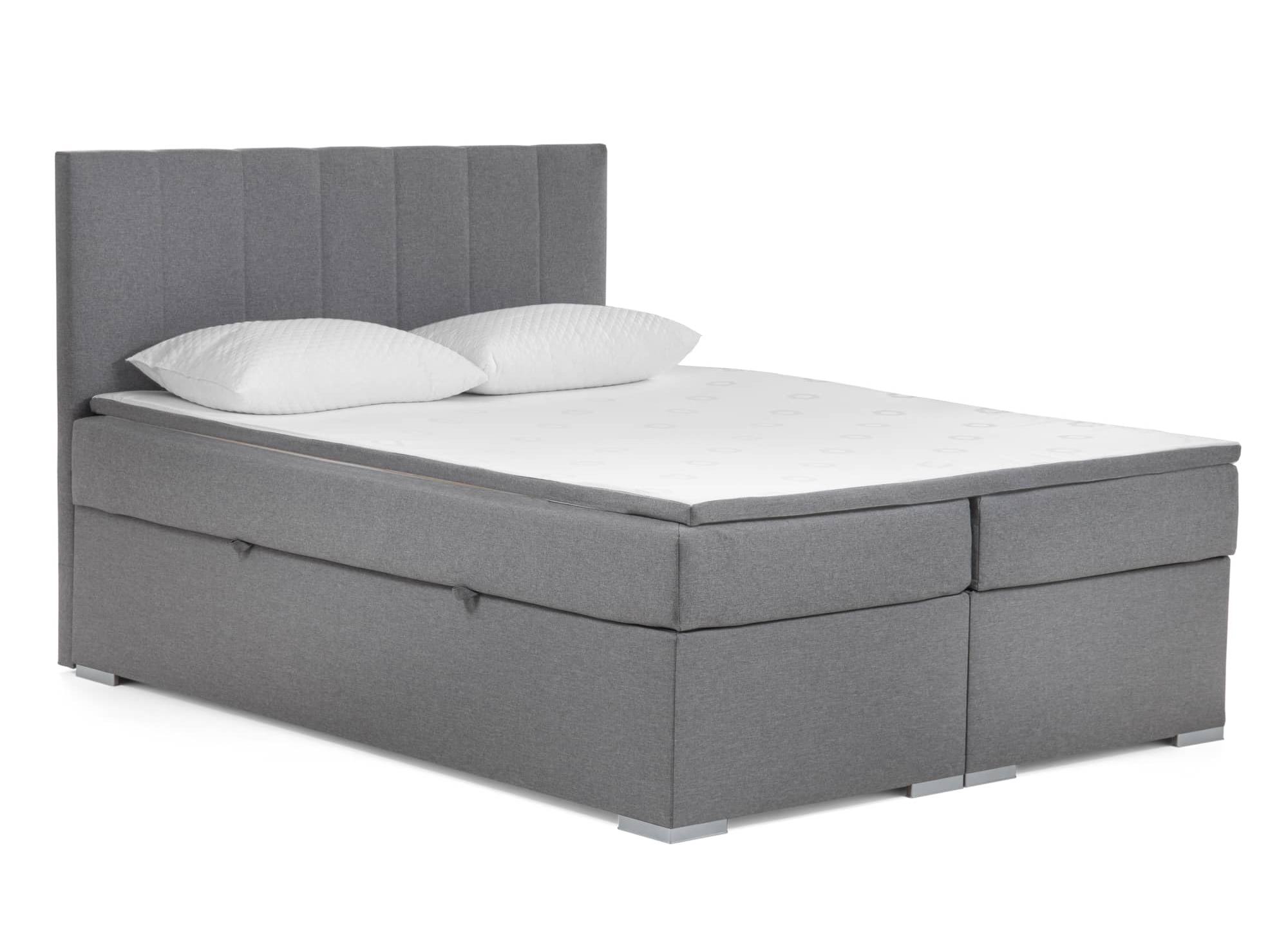 Lit boxspring 180x200 avec coffre de rangement en tissu gris - AKADIA