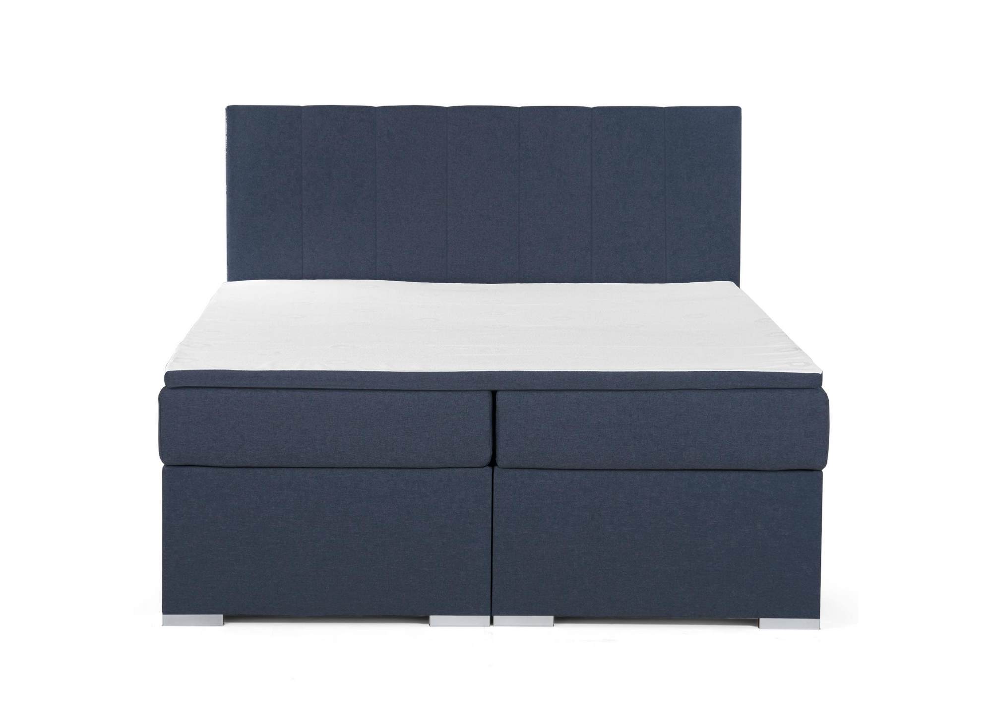 Lit boxspring 180x200 avec coffre de rangement en tissu bleu - AKADIA