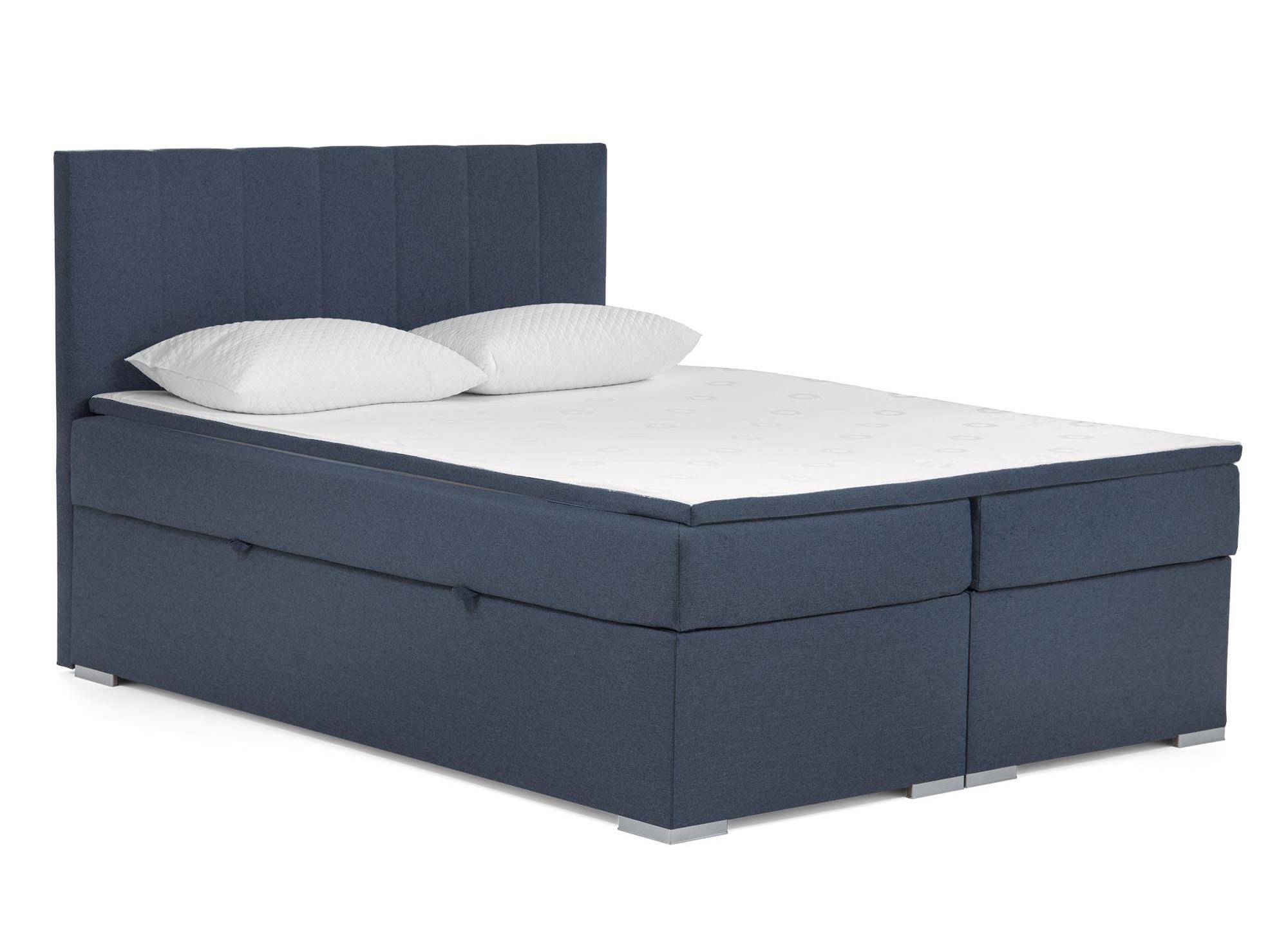 Lit boxspring 180x200 avec coffre de rangement en tissu bleu - AKADIA
