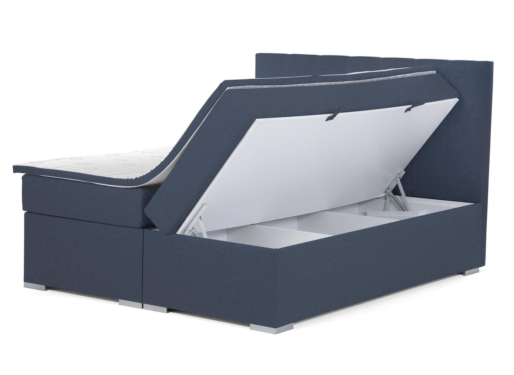 Lit boxspring 160x200 avec coffre de rangement en tissu bleu AKADIA