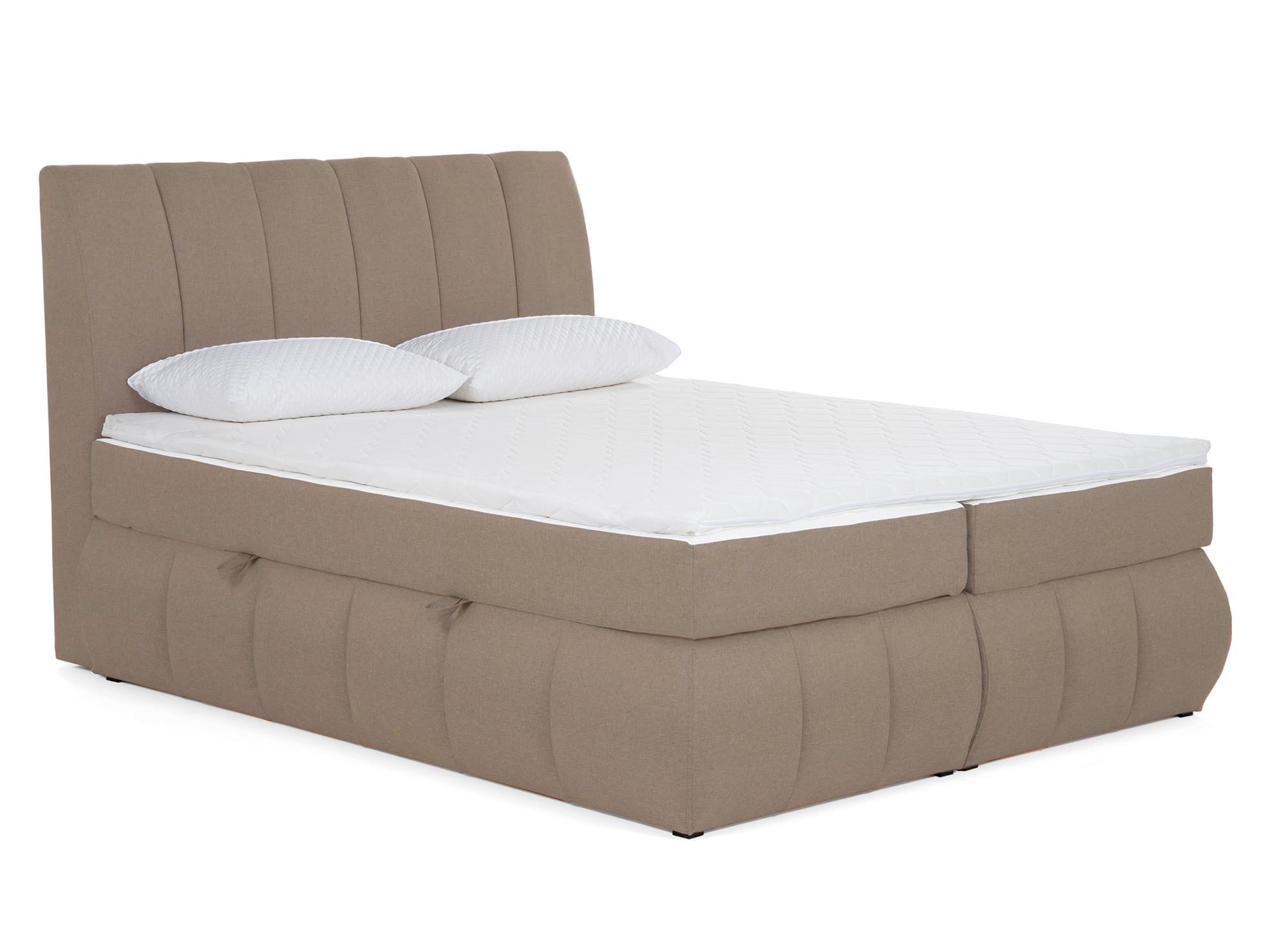 Lit boxspring 160x200 avec coffre de rangement en tissu beige moka - VALERIA