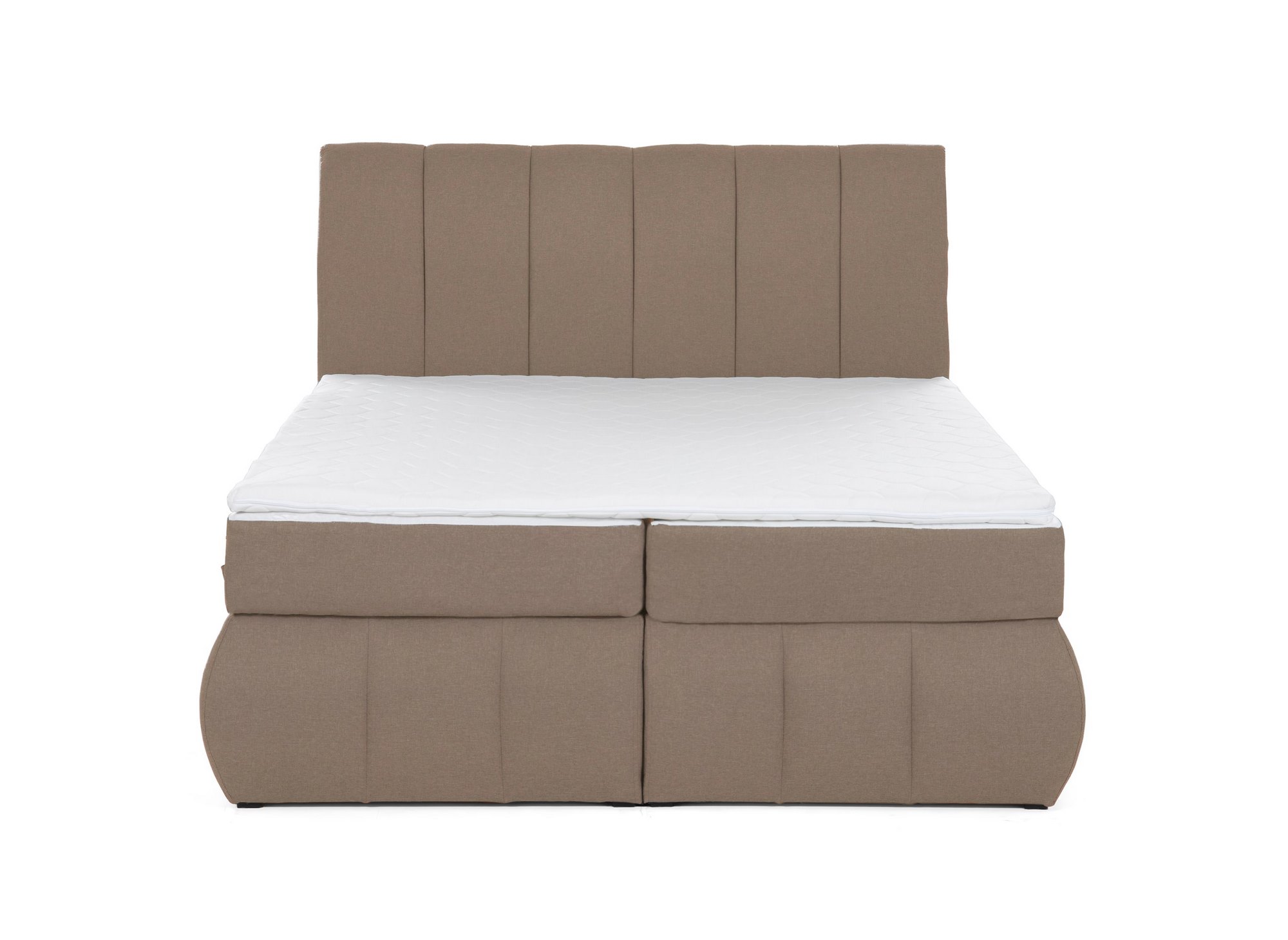 Lit boxspring 160x200 avec coffre de rangement en tissu beige moka - VALERIA