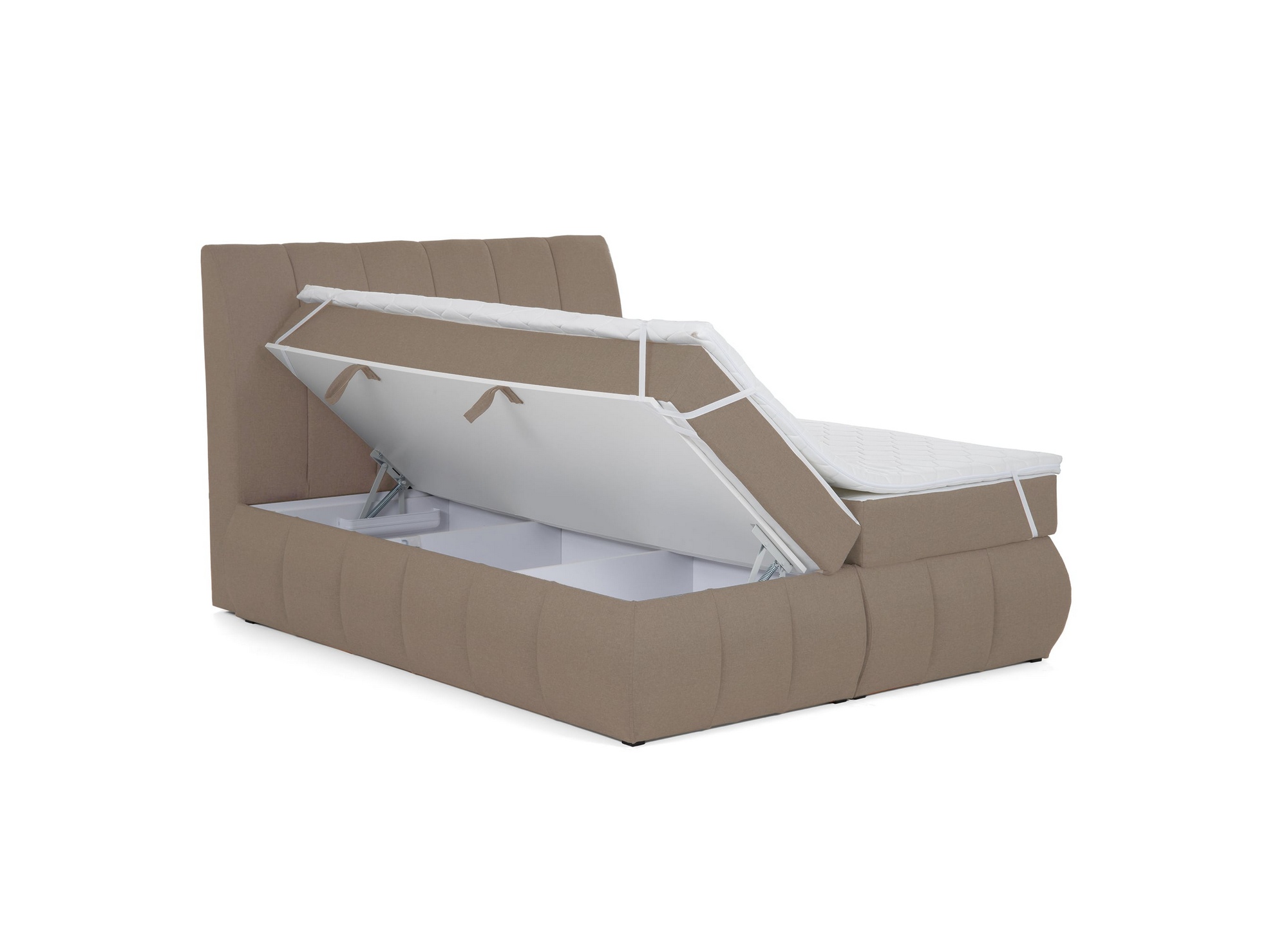 Lit boxspring 160x200 avec coffre de rangement en tissu beige moka - VALERIA