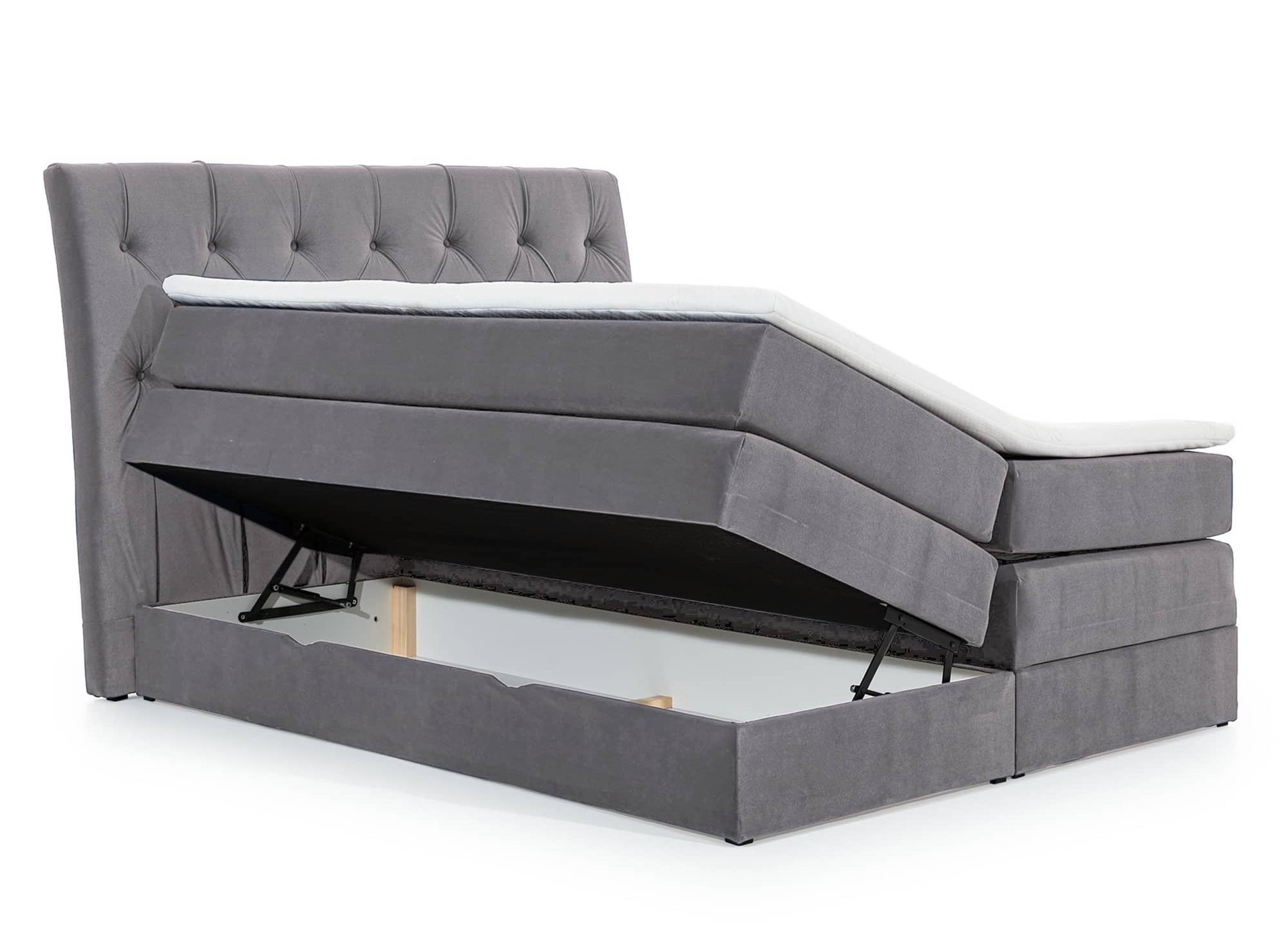 Lit boxspring 160x200 avec coffre de rangement en velours gris MIRANDA