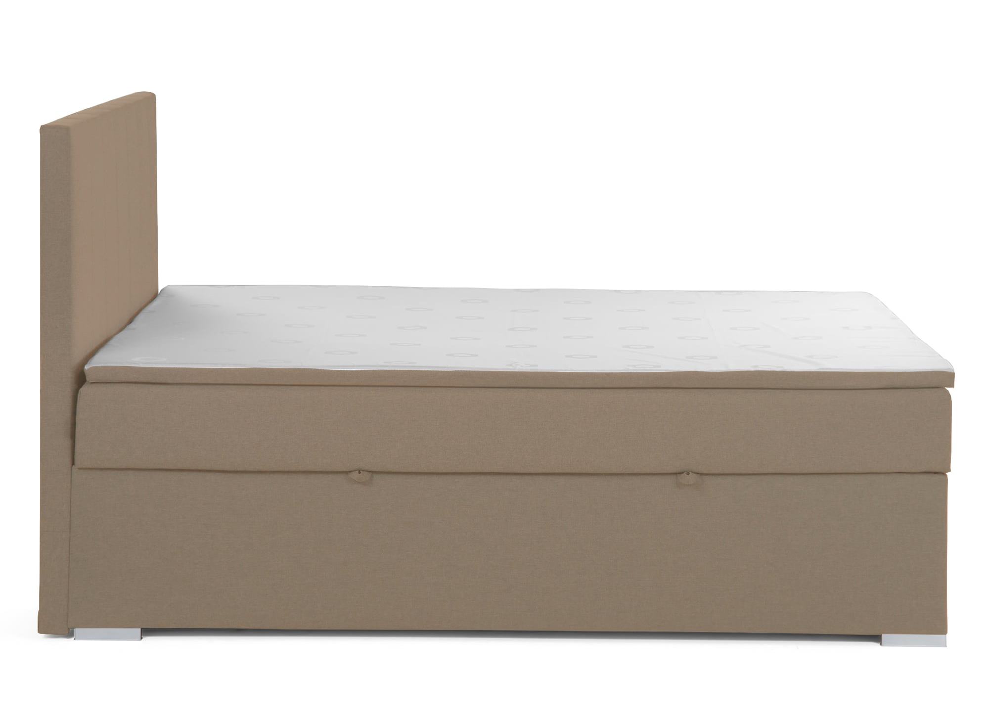 Lit boxspring 140x200 avec coffre de rangement en tissu beige moka - AKADIA