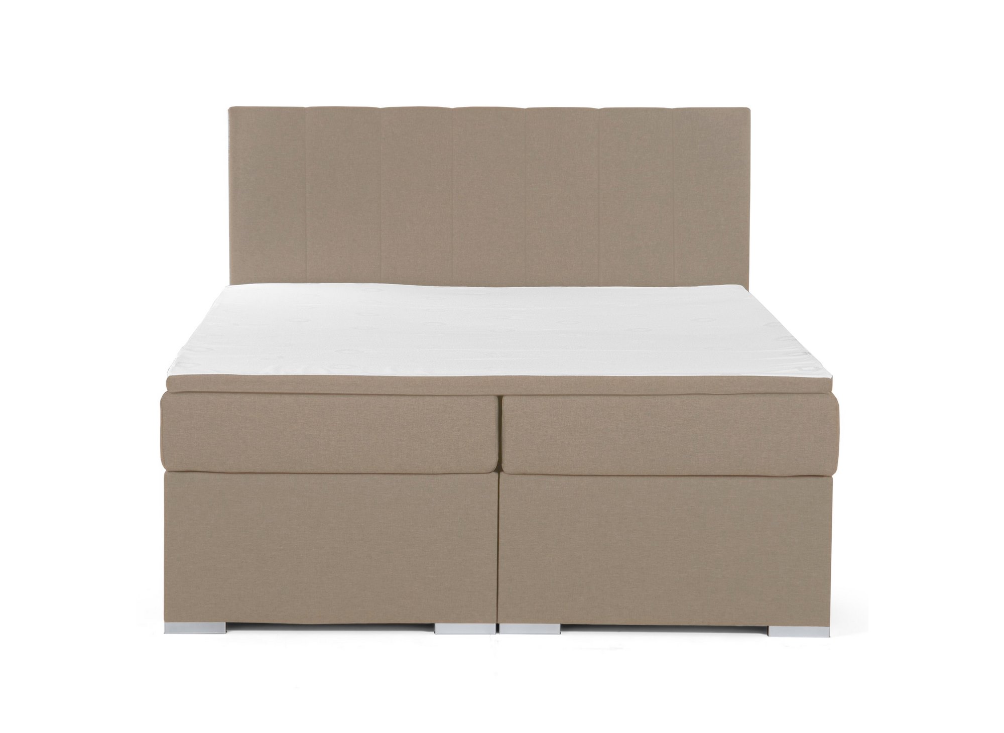 Lit boxspring 180x200 avec coffre de rangement en tissu beige moka - AKADIA