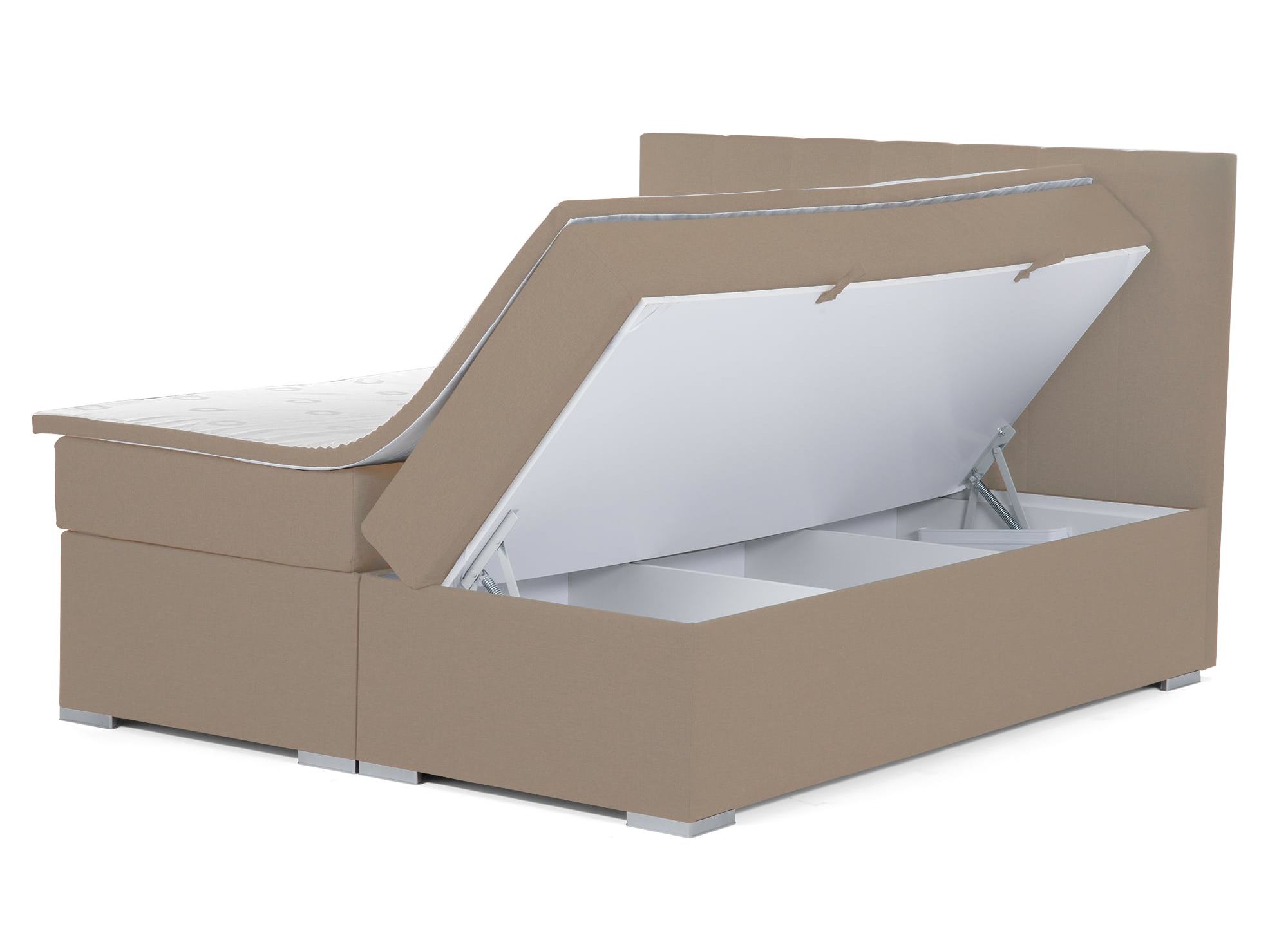 Lit boxspring 180x200 avec coffre de rangement en tissu beige moka - AKADIA