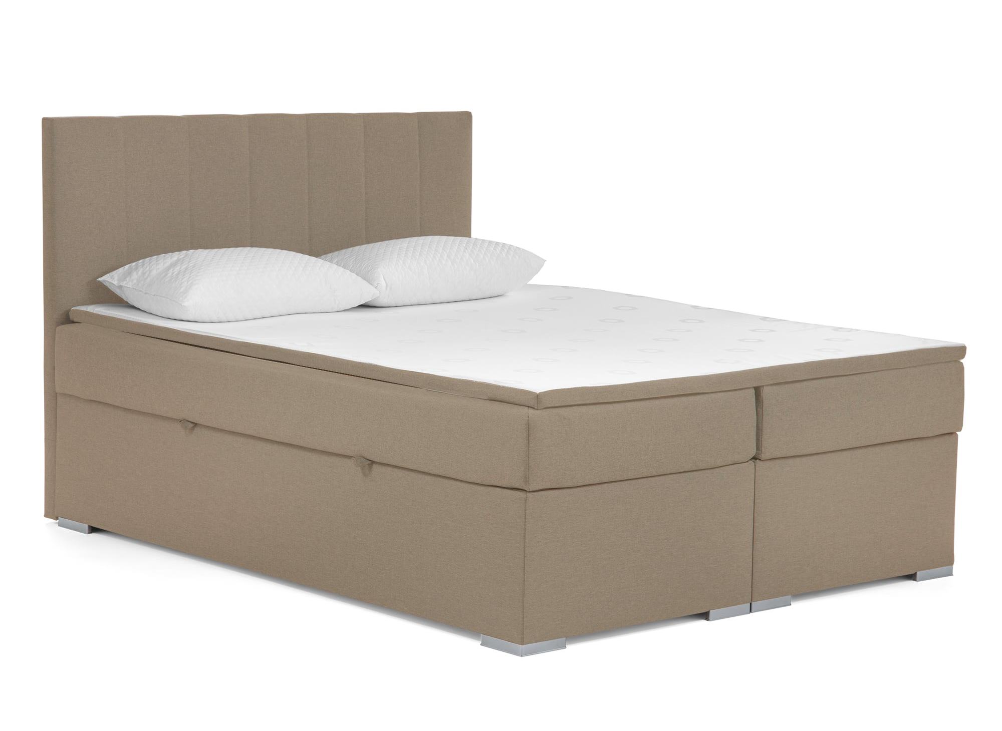 Lit boxspring 180x200 avec coffre de rangement en tissu beige moka - AKADIA