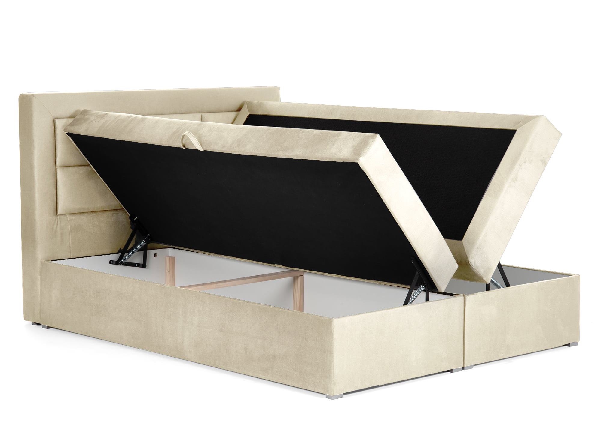 Lit boxspring 140x200 avec coffre de rangement en velours beige DAKOTA