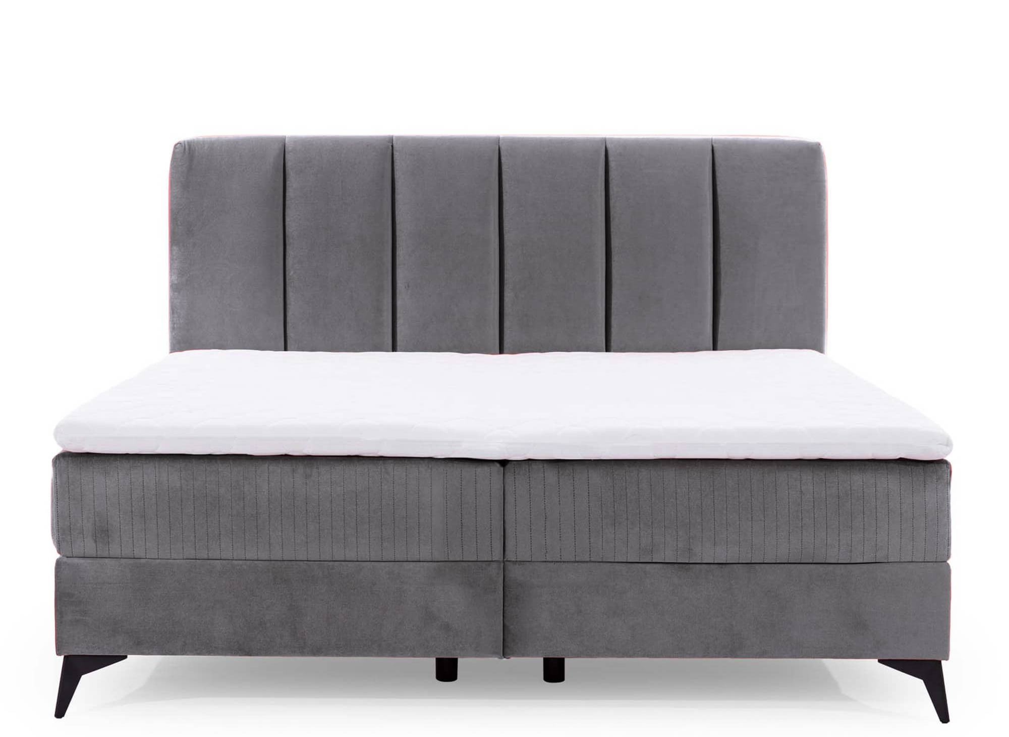 Lit boxspring 160x200 avec coffre de rangement en velours gris ADELE