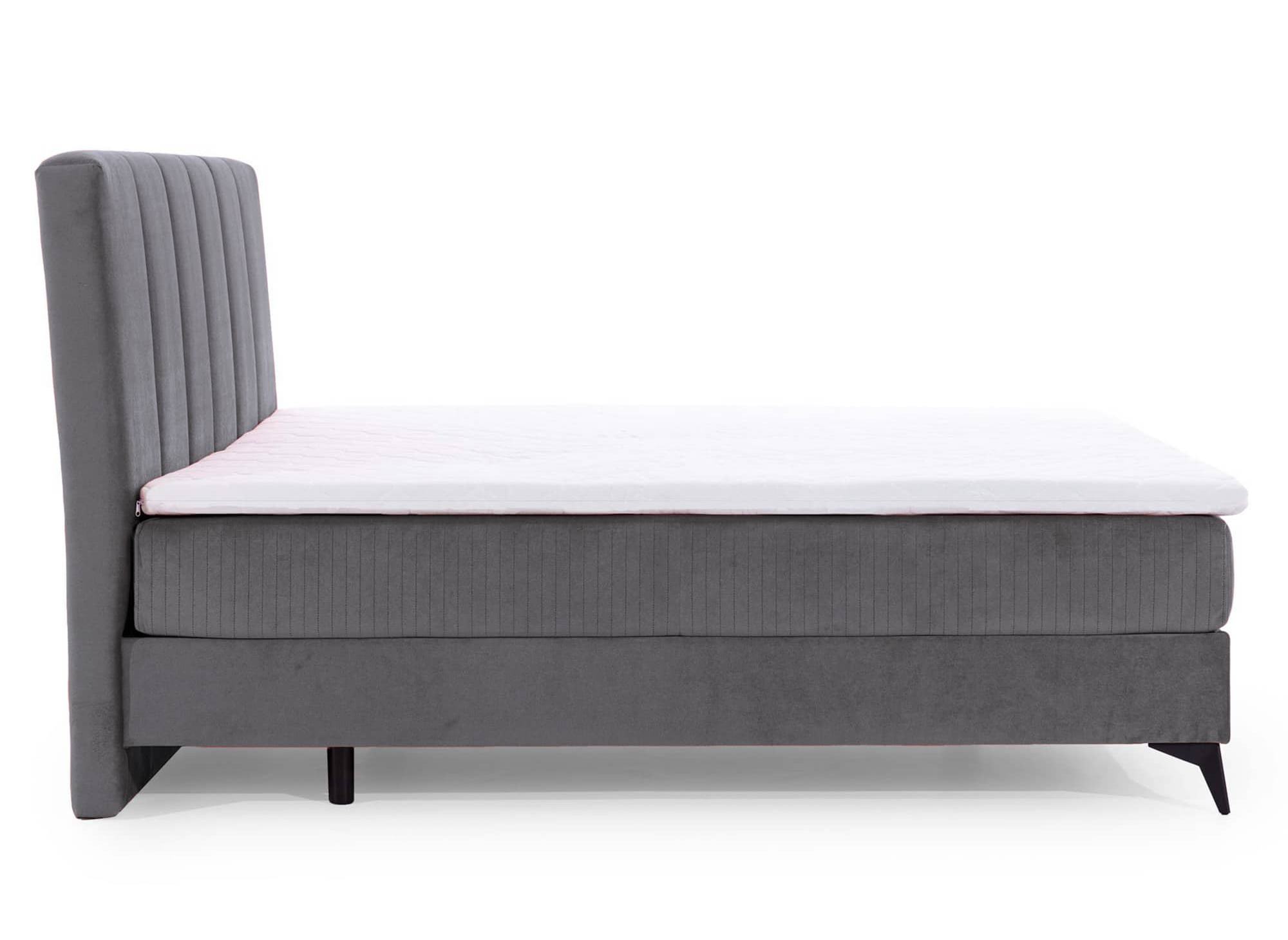 Lit boxspring 160x200 avec coffre de rangement en velours gris ADELE