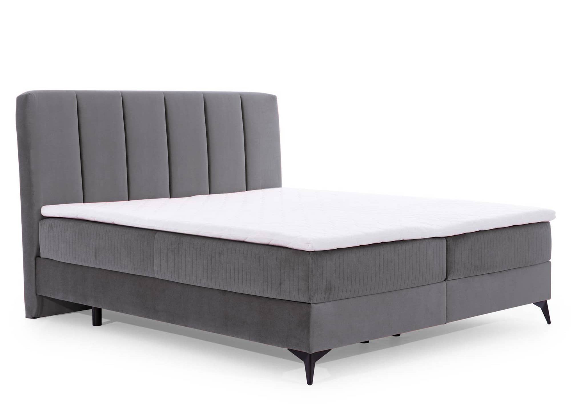 Lit boxspring 160x200 avec coffre de rangement en velours gris ADELE