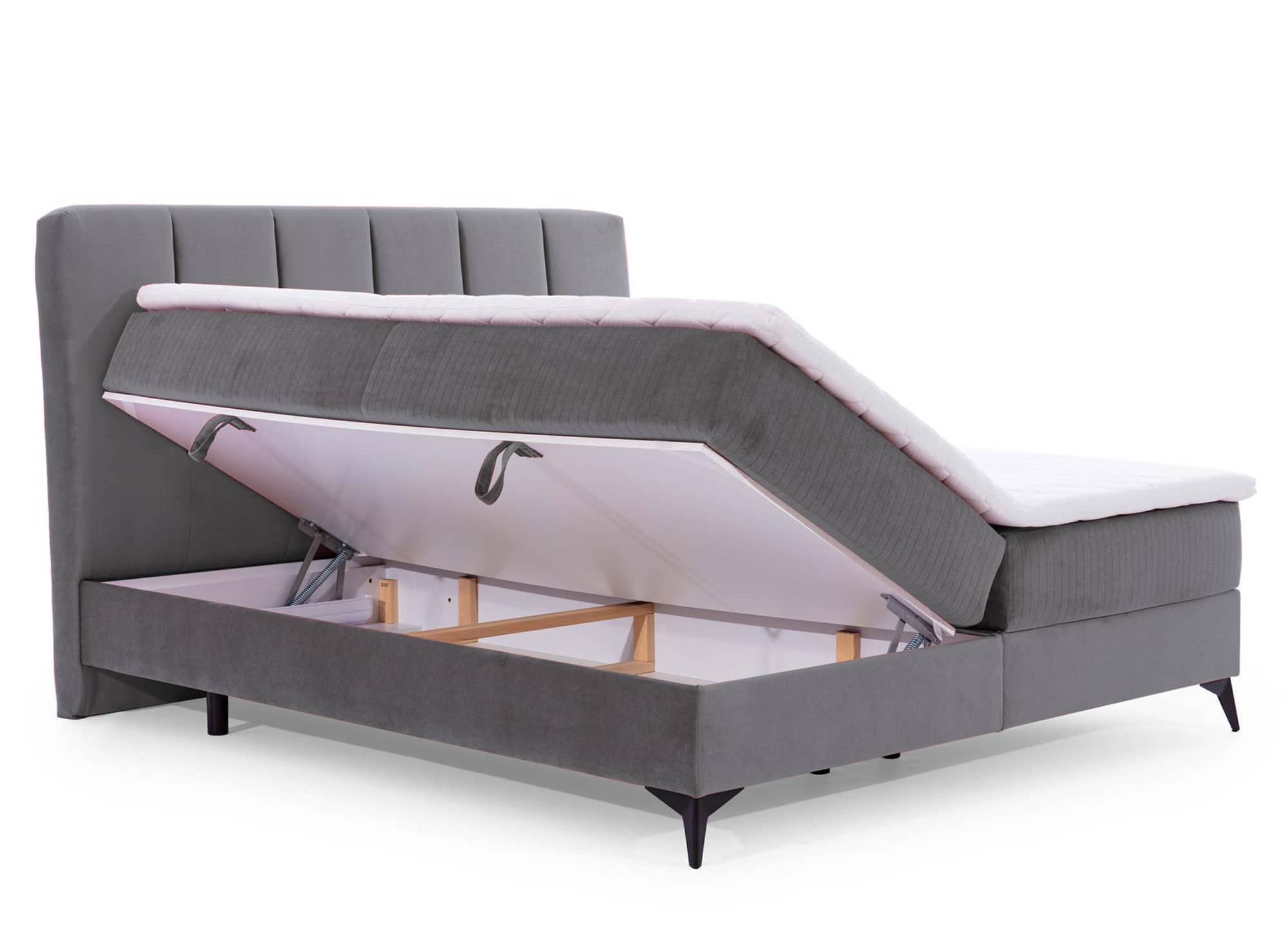 Lit boxspring 160x200 avec coffre de rangement en velours gris ADELE