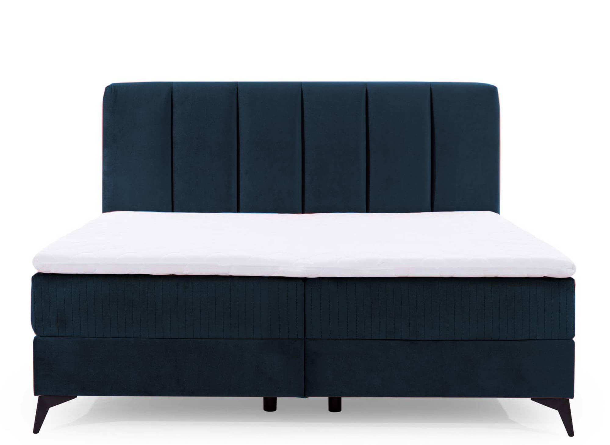 Lit boxspring 160x200 avec coffre de rangement en velours bleu foncé ADELE
