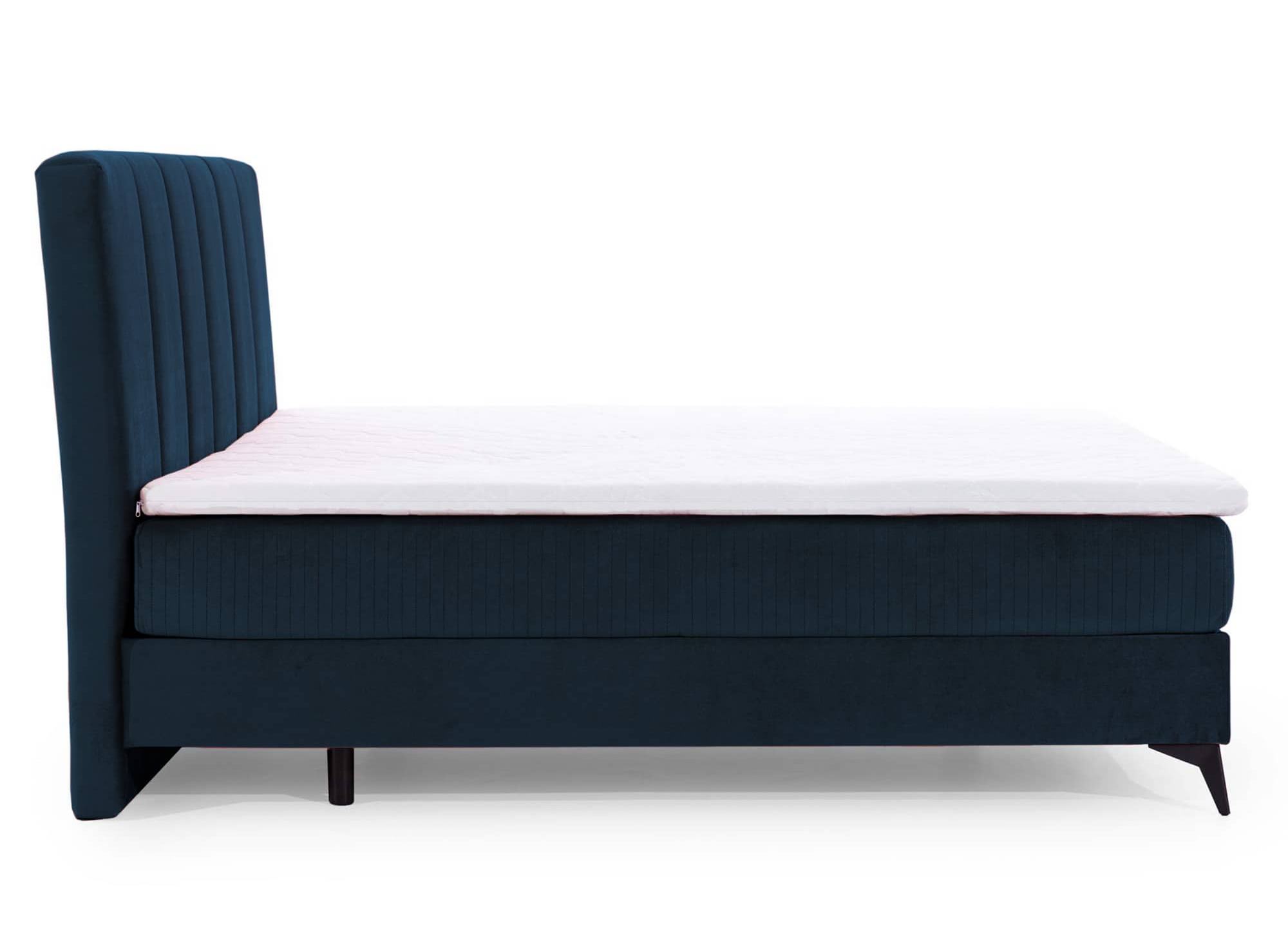 Lit boxspring 160x200 avec coffre de rangement en velours bleu foncé ADELE