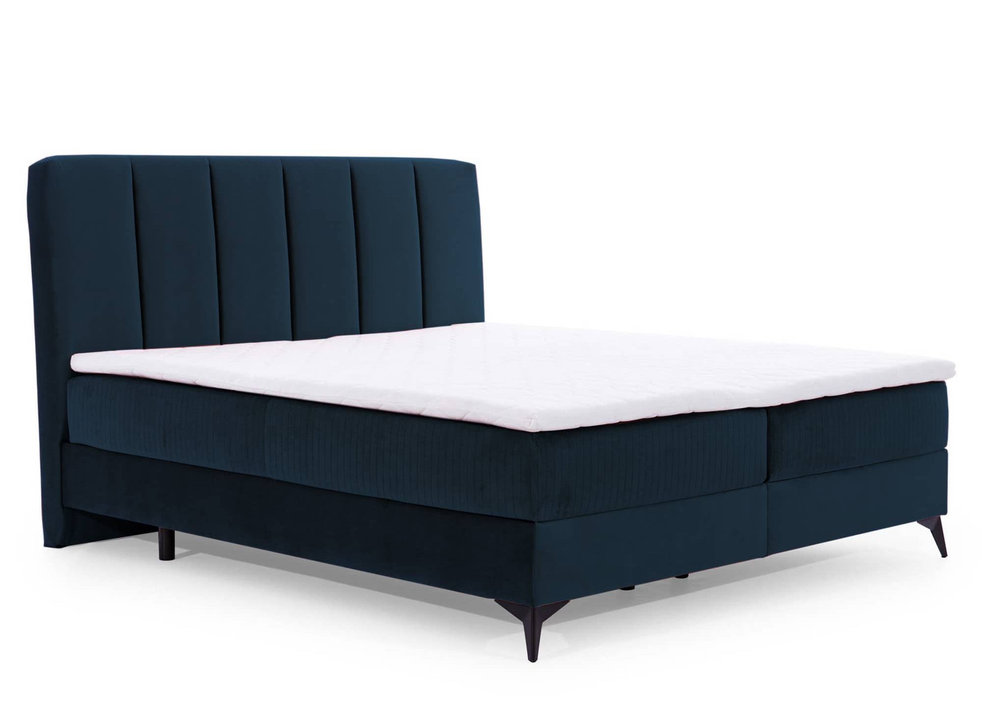 Lit boxspring 160x200 avec coffre de rangement en velours bleu foncé ADELE